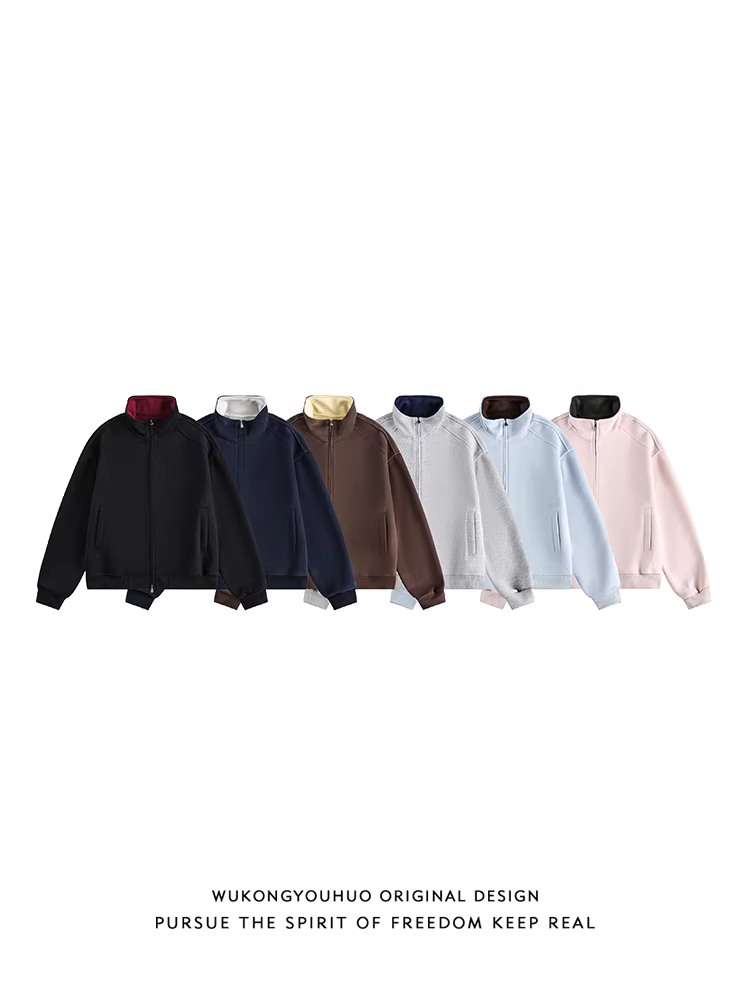 Wukong có sẵn áo cardigan ngắn cổ đứng màu trơn đơn giản mùa thu dành cho nam và nữ, áo khoác thể thao cặp đôi phong cách Mỹ.