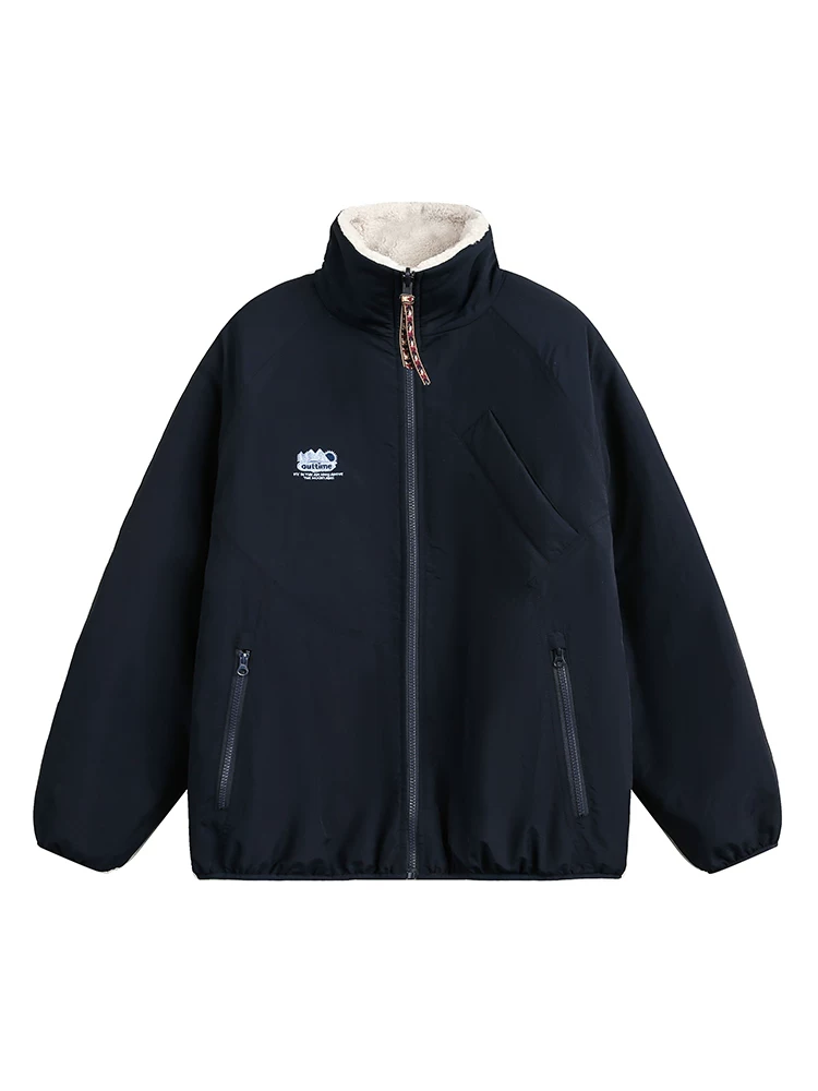 Áo khoác cotton cổ đứng hai mặt chất liệu len cừu mùa đông cổ điển của Wukong dành cho nam và nữ, áo khoác cotton ấm áp rộng rãi kiểu dáng thời trang dành cho cặp đôi.