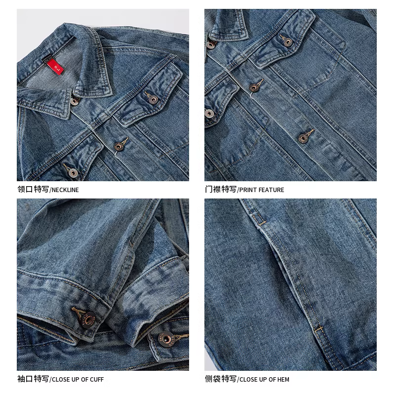 Wukong có sẵn áo khoác denim nam đã qua xử lý, kiểu dáng thời trang đường phố, dáng rộng, thoải mái, đa năng, thích hợp làm áo khoác công sở.