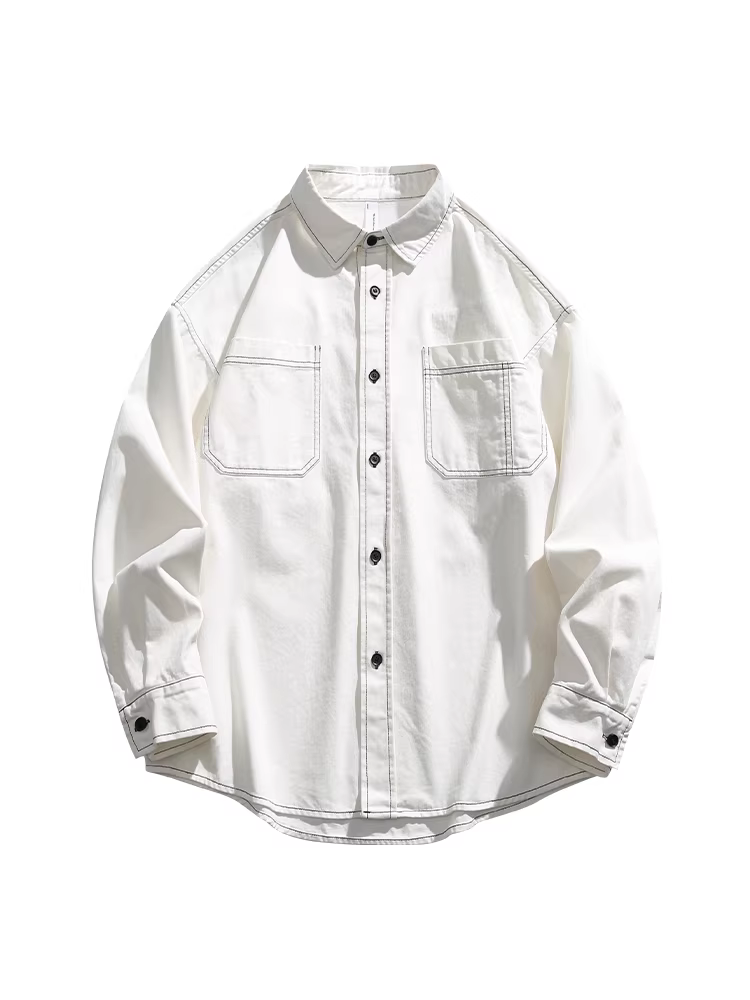 Wukong có sẵn áo sơ mi dài tay phong cách Nhật Bản cổ điển phối màu dành cho nam, thương hiệu thời trang đường phố, kiểu dáng rộng rãi và đa năng.