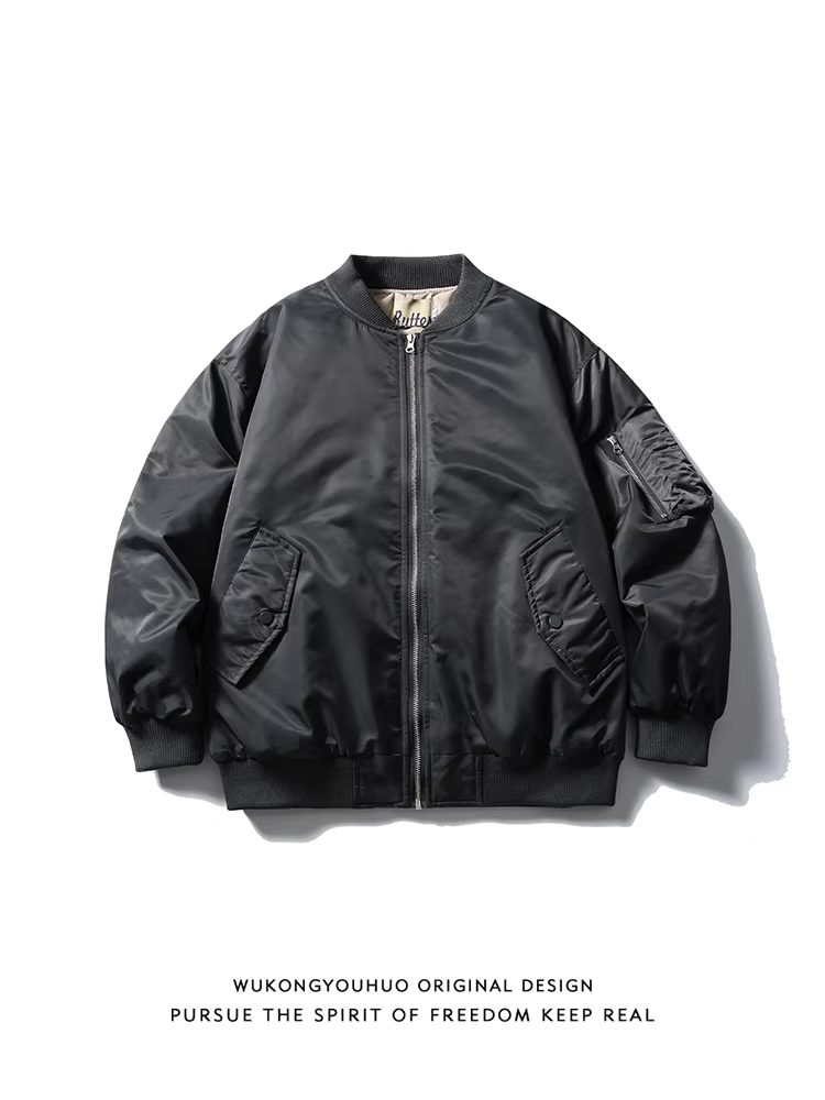 Áo khoác bóng chày mùa đông cổ điển phong cách phi công của Wukong có sẵn, chất liệu cotton, dành cho nam và nữ, kiểu dáng thời trang, rộng rãi, ấm áp, dành cho cặp đôi.