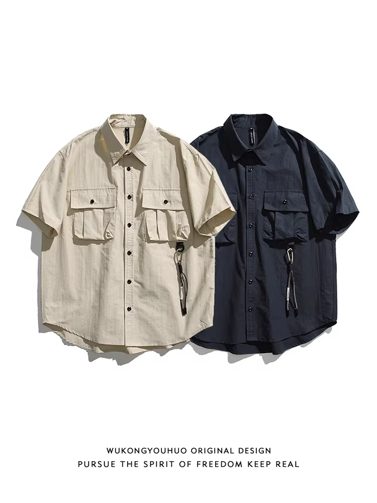 Wukong có sẵn áo sơ mi ngắn tay kiểu Nhật cổ điển dành cho nam, áo sơ mi ngắn tay rộng rãi, phong cách BF, mặc ngoài trời, đa năng, thích hợp cho mùa hè.