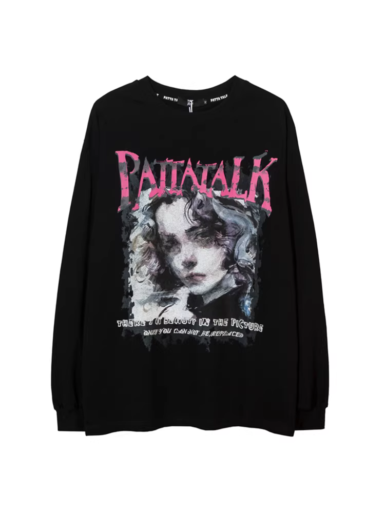 Wukong có sẵn áo thun dài tay in họa tiết graffiti cổ điển Mỹ dành cho nam và nữ, áo kiểu dáng rộng đa năng, thời thượng, phong cách đường phố.