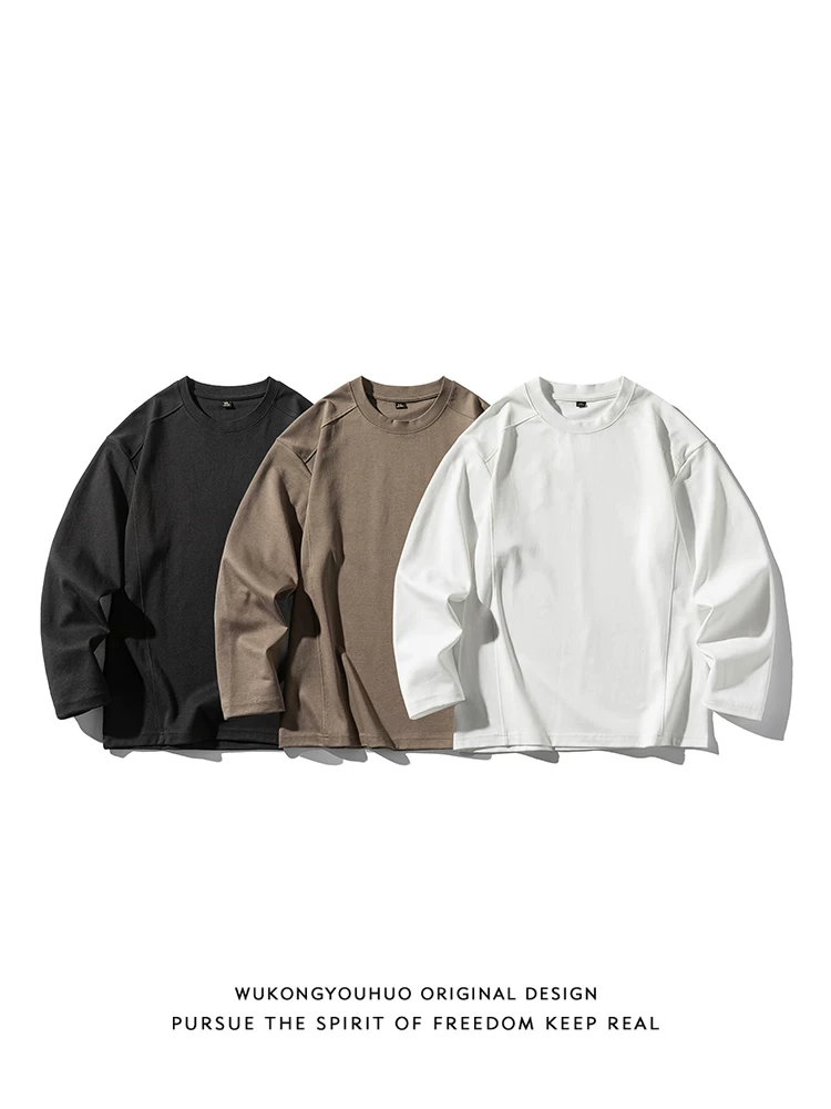 Wukong có sẵn áo thun dài tay chất liệu dày dặn, kiểu dáng retro Mỹ, phối màu ghép mảnh, dành cho nam và nữ, thương hiệu thời thượng, kiểu dáng rộng rãi và đa năng.