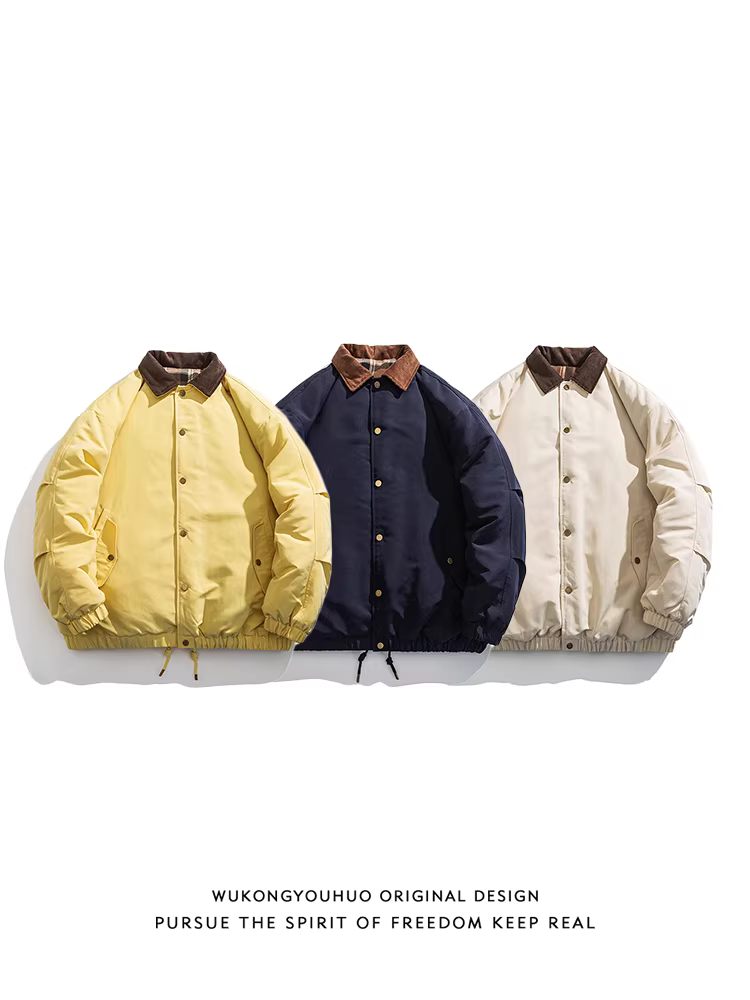 Áo khoác cotton kiểu dáng cổ điển kẻ ca rô mùa đông của Ngộ Không dành cho nam, thương hiệu thời thượng, dáng rộng, dày dặn, ấm áp.