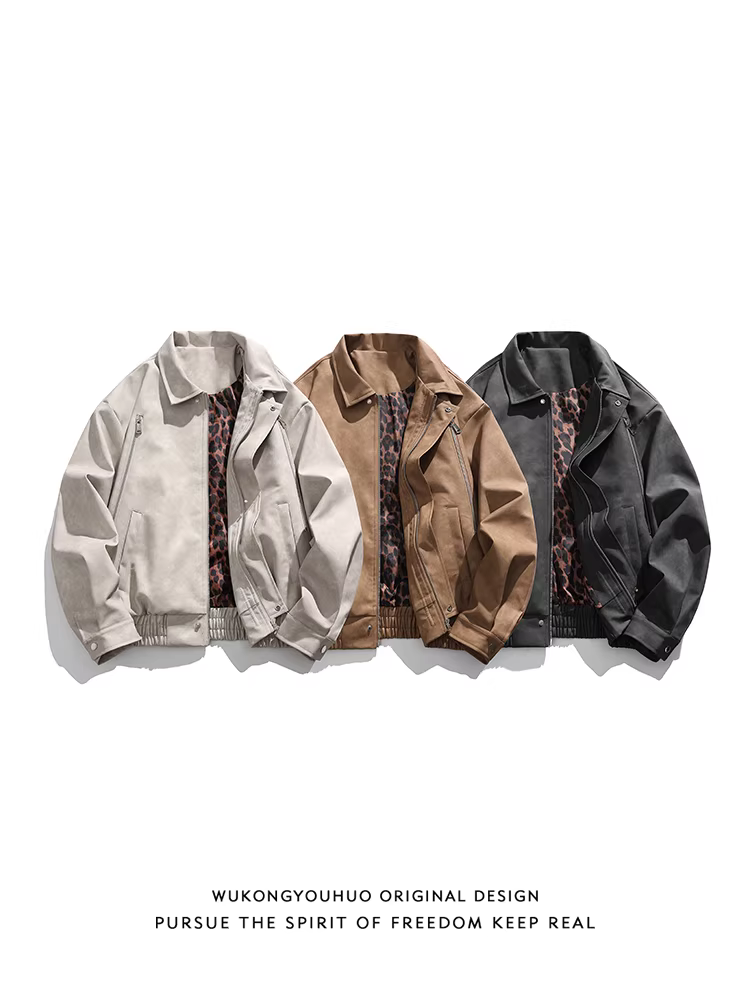 Wukong có sẵn áo khoác da PU kiểu biker cổ điển Mỹ, thiết kế phá cách, có khóa kéo, dành cho nam và nữ, kiểu dáng rộng rãi, đa năng, phong cách thường ngày.