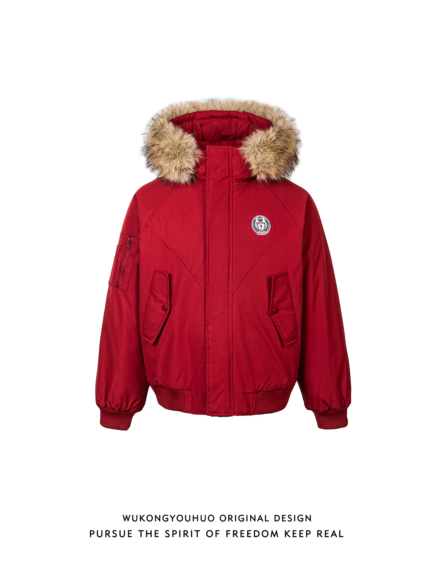 Wukong có sẵn áo khoác cotton có mũ trùm đầu và cổ lông theo phong cách Mỹ mùa đông dành cho nam, áo khoác cotton đa năng ấm áp và giản dị kiểu đại học thêu họa tiết dành cho cặp đôi.