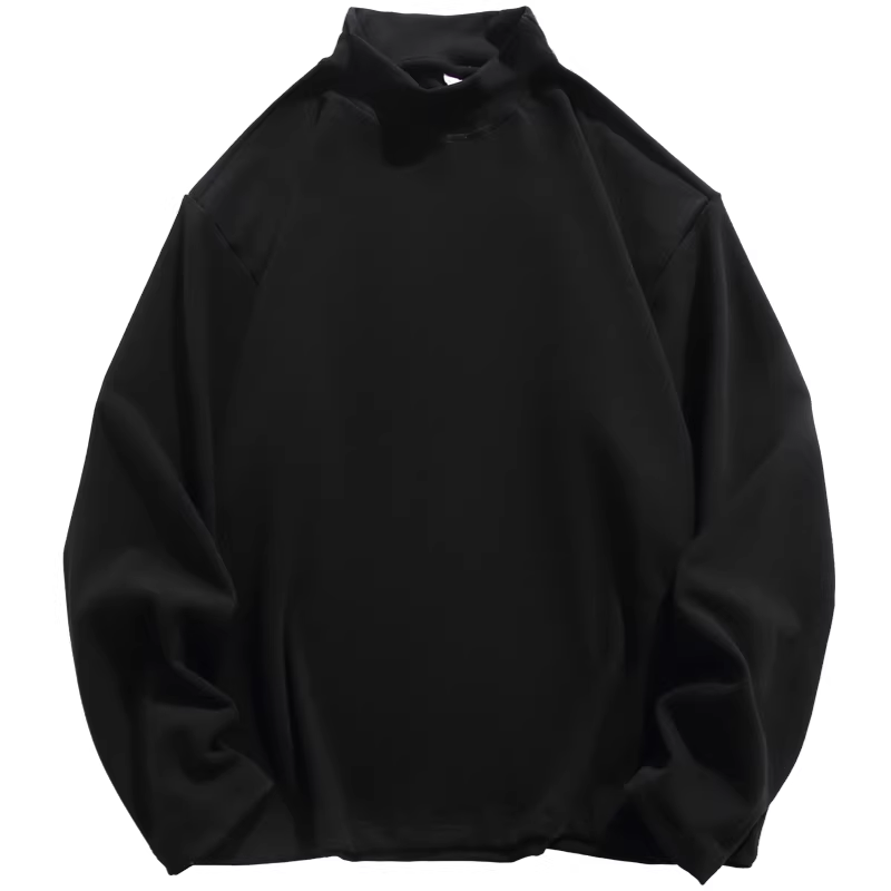 Wukong có sẵn áo thun nam cổ cao nửa cổ, tay dài, màu trơn đơn giản, kiểu dáng cổ điển, thương hiệu thời thượng, dáng rộng, áo thun cặp đôi mặc thường ngày.