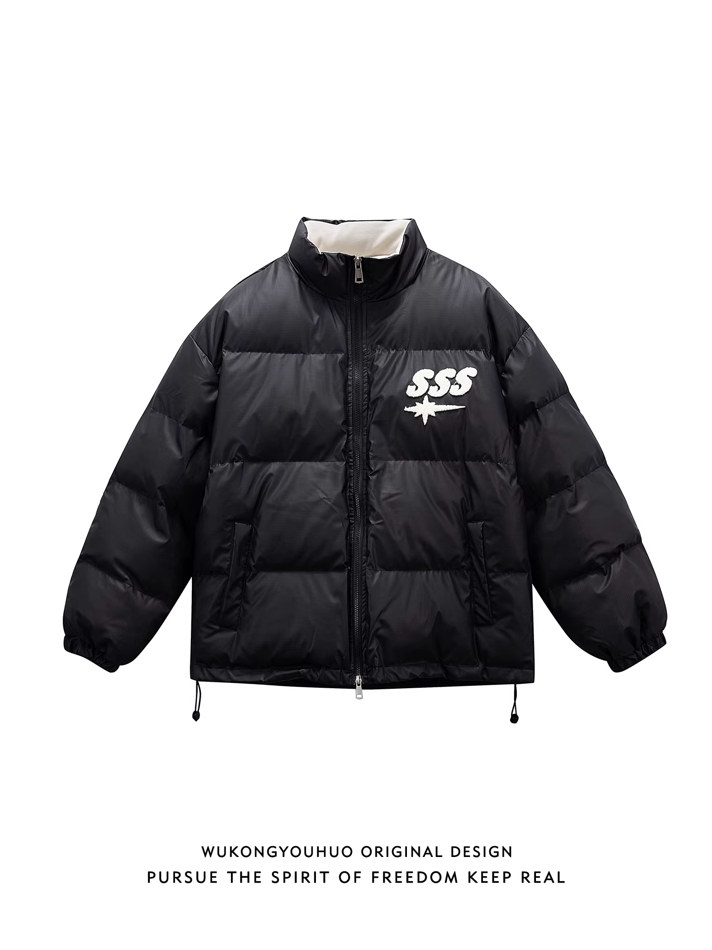 Wukong có sẵn áo khoác cotton dày dặn thêu chữ thời trang dành cho nam và nữ, áo khoác cotton ấm áp mùa đông dành cho cặp đôi.