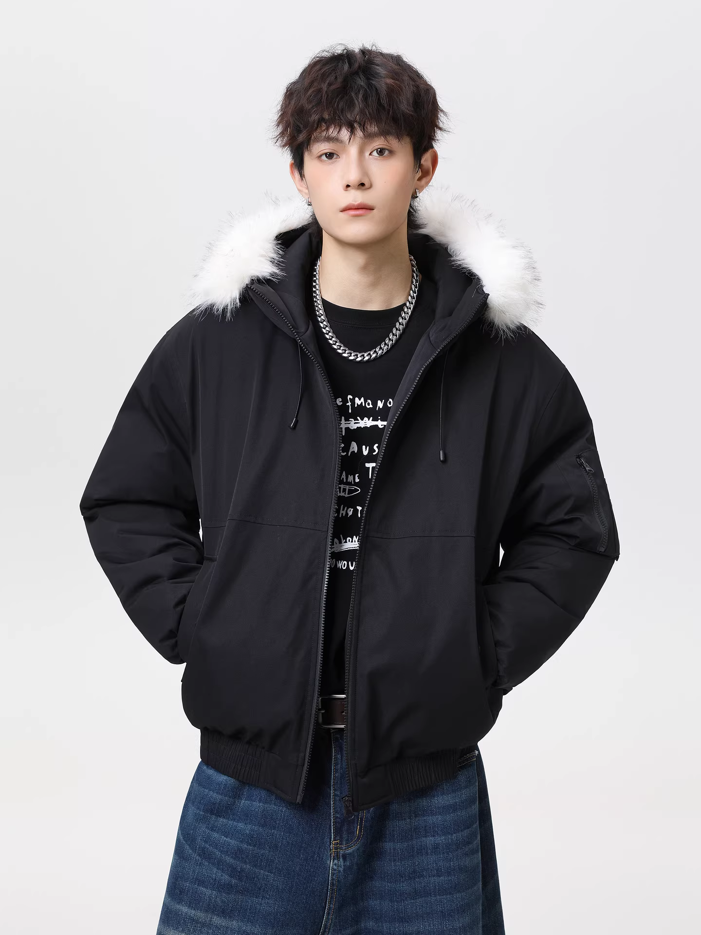 Áo khoác cotton có mũ trùm đầu, cổ lông thú, dày dặn, kiểu dáng thời trang mùa đông của Wukong dành cho nam và nữ, mẫu đôi rộng rãi, ấm áp, đa năng năm 2025