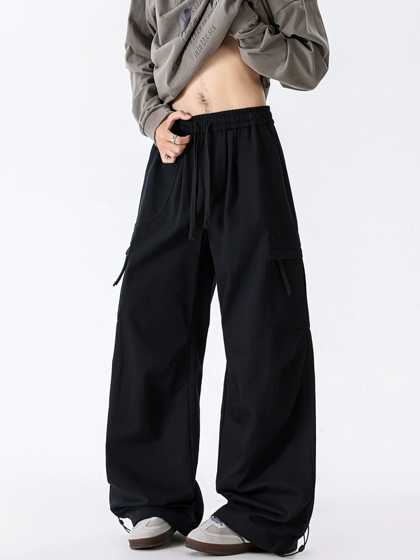 Wukong có sẵn quần cargo ống đứng túi hộp lớn phong cách Mỹ thời thượng dành cho nam và nữ, quần dài dáng rộng đa năng phong cách vintage.