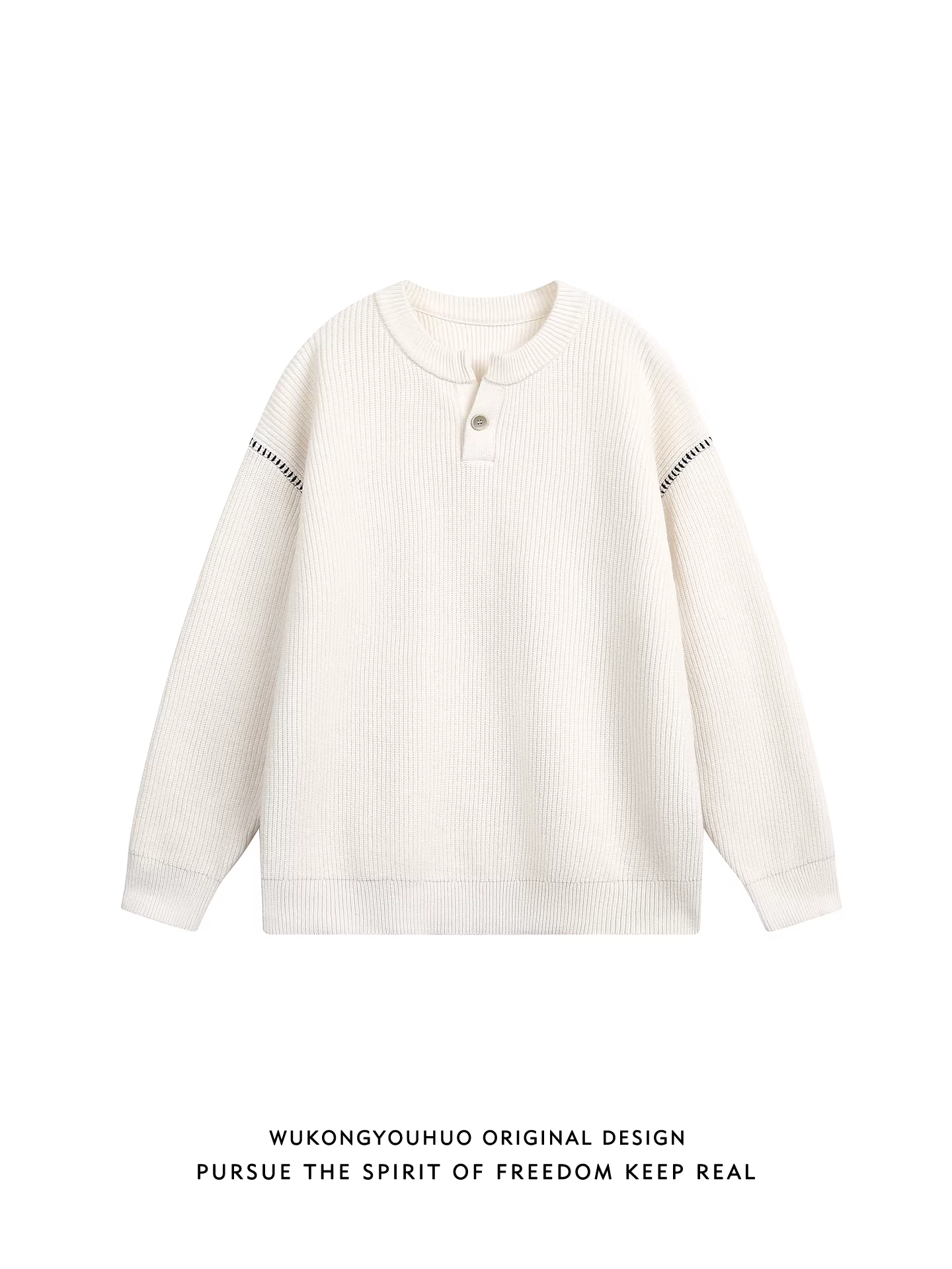 Wukong có sẵn áo len cổ Henry cao cấp kiểu retro dành cho nam và nữ, thương hiệu thời thượng mùa thu, phong cách lười biếng, đồ dệt kim cặp đôi giản dị.