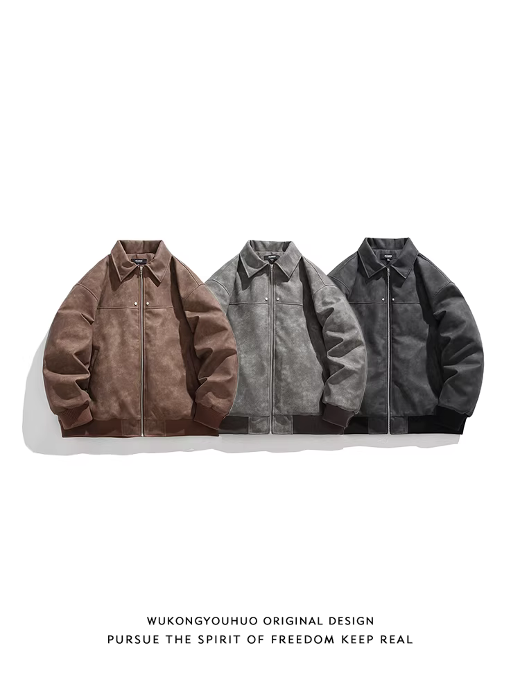 Áo khoác nam chất liệu da lộn giả da, kiểu dáng cổ điển mùa đông, màu trơn, chất liệu cotton dày dặn, thương hiệu thời trang, kiểu dáng áo khoác Melard của Ngộ Không.