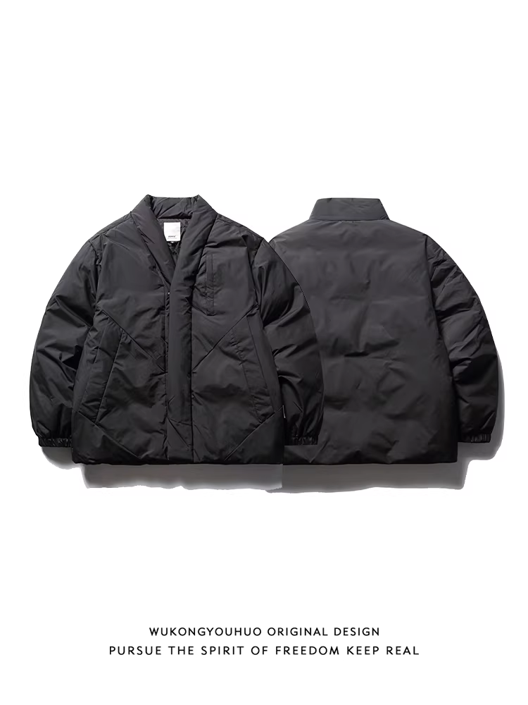 Wukong có sẵn áo khoác cotton dày dặn cao cấp màu đen mùa đông dành cho nam, thương hiệu thời thượng, dáng rộng, ấm áp, áo khoác cotton đa năng dành cho cặp đôi.