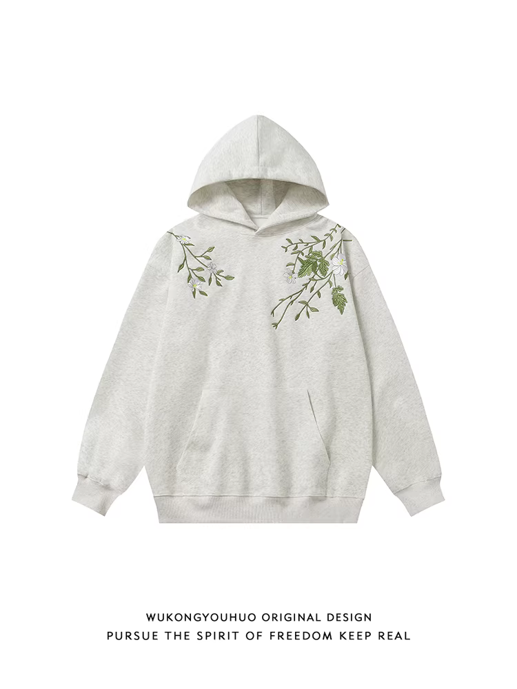 Wukong có sẵn áo nỉ dày dặn phong cách Mỹ, thêu họa tiết, lót lông cừu, dành cho nam và nữ, kiểu dáng cổ điển rộng rãi, áo khoác có mũ dành cho cặp đôi.