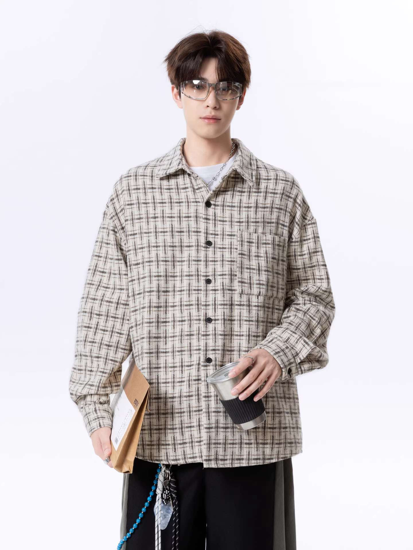 Wukong có sẵn áo sơ mi dài tay kẻ caro phong cách Mỹ thời thượng dành cho nam và nữ, áo sơ mi và áo khoác cặp đôi dáng rộng cổ điển.