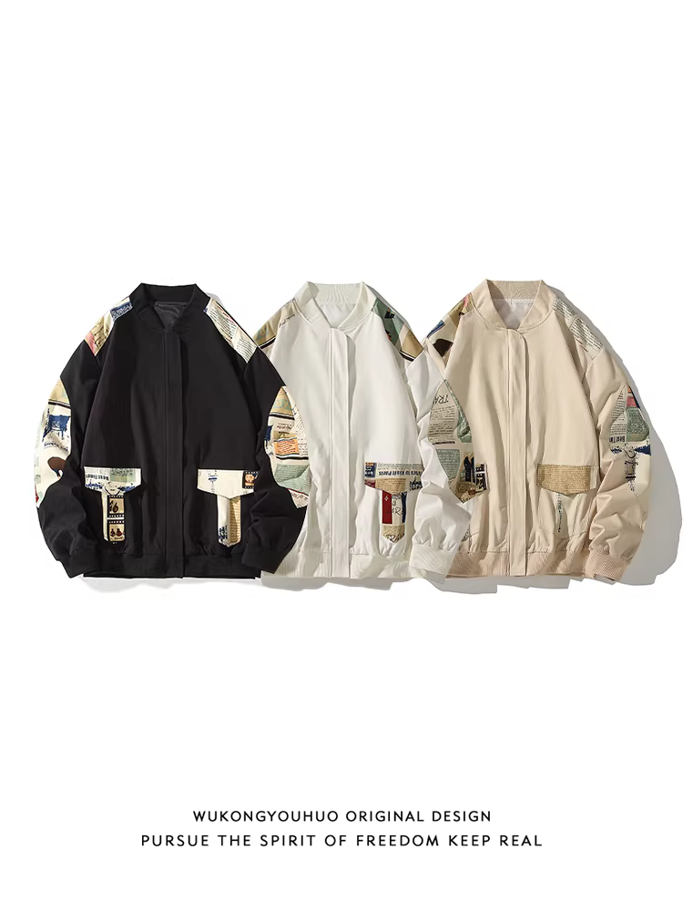 Áo khoác bóng chày chắp vá theo phong cách retro hip-hop đường phố Wukong Youhuo dành cho nam, thương hiệu hợp thời trang, dáng rộng, áo khoác đa năng thông thường dành cho cặp đôi