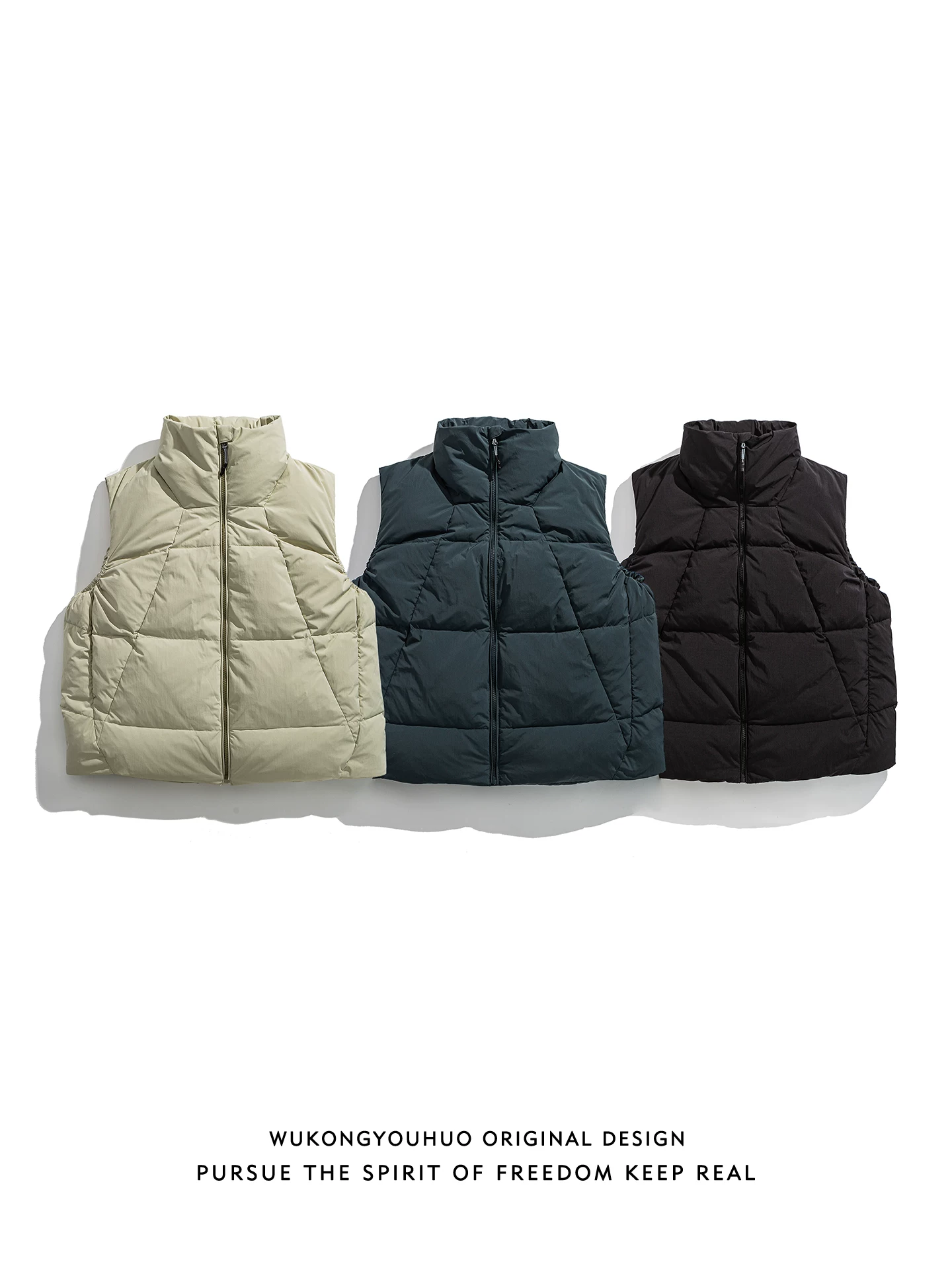 Áo khoác phao không tay cổ đứng mùa đông thời thượng thương hiệu Wukong dành cho nam, kiểu dáng retro dành cho cặp đôi, ấm áp và chống lạnh.