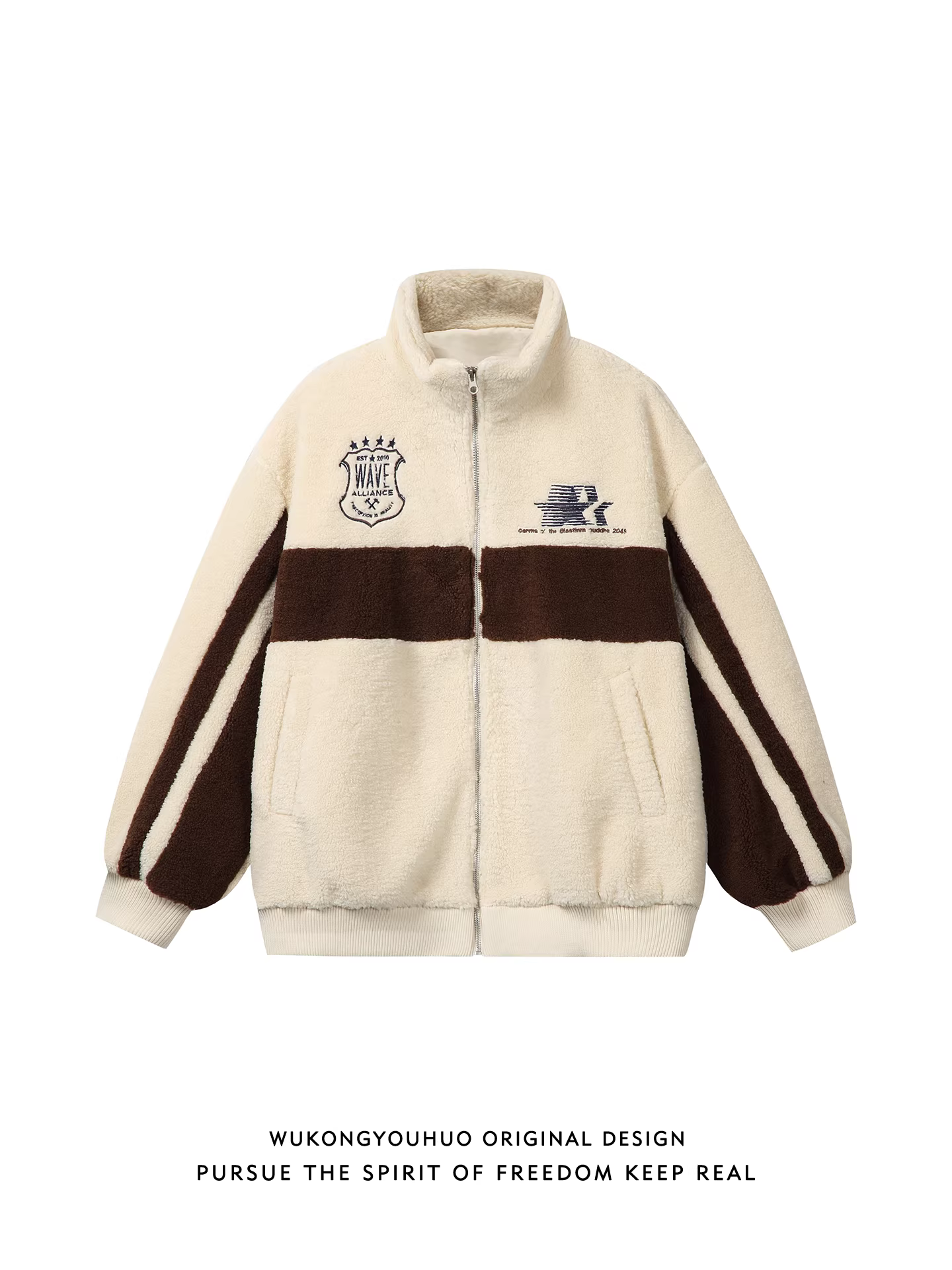 Áo khoác cotton cổ đứng phối len cừu mùa đông của Wukong dành cho nam, áo khoác cotton đa năng ấm áp phong cách retro thời thượng dành cho cặp đôi.