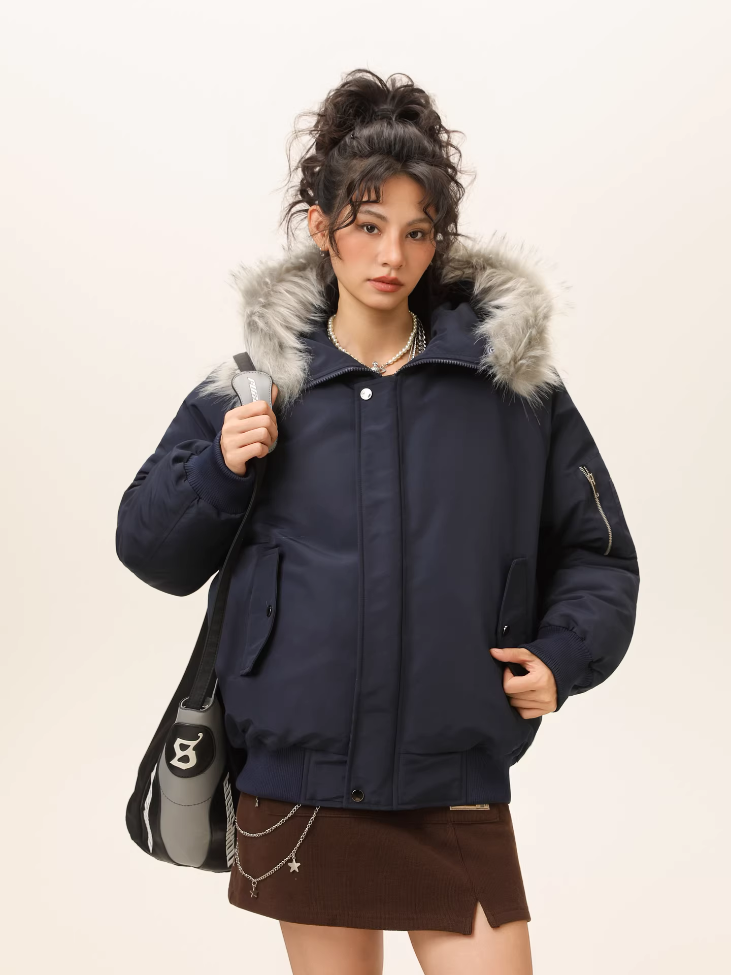 Áo khoác phao dày có mũ trùm đầu và cổ lông mùa đông của Wukong dành cho nam, kiểu dáng Mỹ, thương hiệu thời trang, áo khoác cotton ấm áp dành cho cặp đôi.