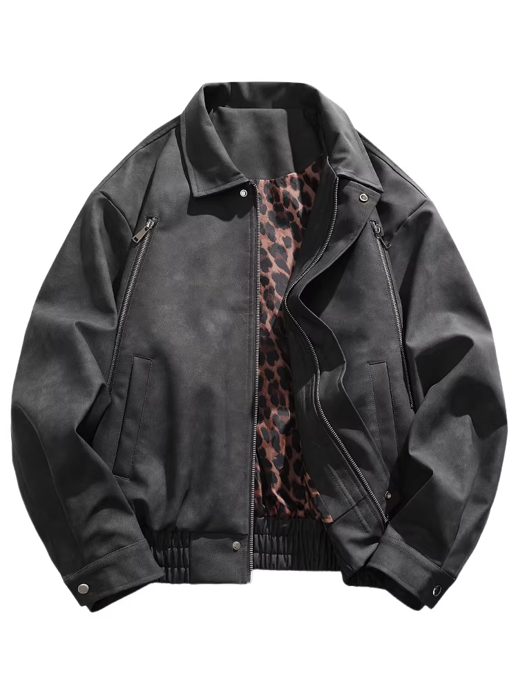 Wukong có sẵn áo khoác da PU kiểu biker cổ điển Mỹ, thiết kế phá cách, có khóa kéo, dành cho nam và nữ, kiểu dáng rộng rãi, đa năng, phong cách thường ngày.