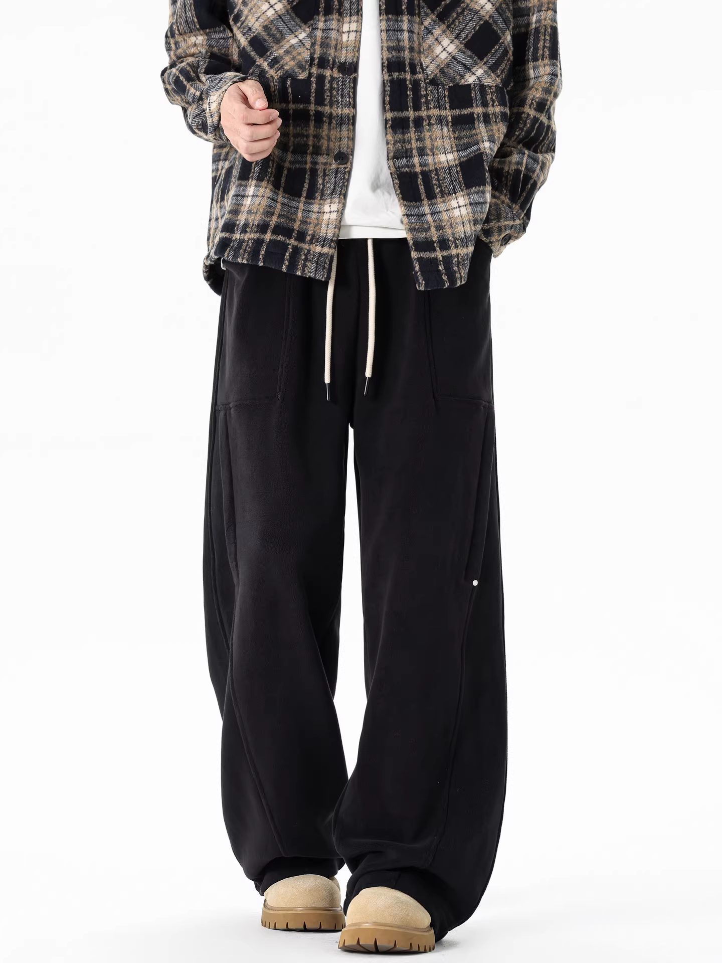 Wukong có sẵn quần dài chất liệu nỉ dày dặn, kiểu dáng retro thời thượng, ống thẳng, phong cách thường ngày dành cho nam và nữ, quần ống rộng, ấm áp, đa năng.