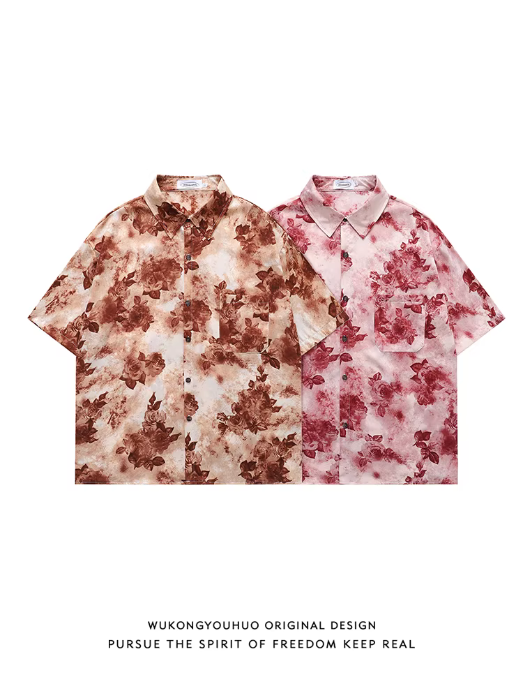 Wukong có sẵn áo sơ mi hoa in họa tiết mùa hè, chất liệu mỏng, tay ngắn dành cho nam, kiểu dáng retro rộng rãi, áo sơ mi drapey thường ngày dành cho cặp đôi.