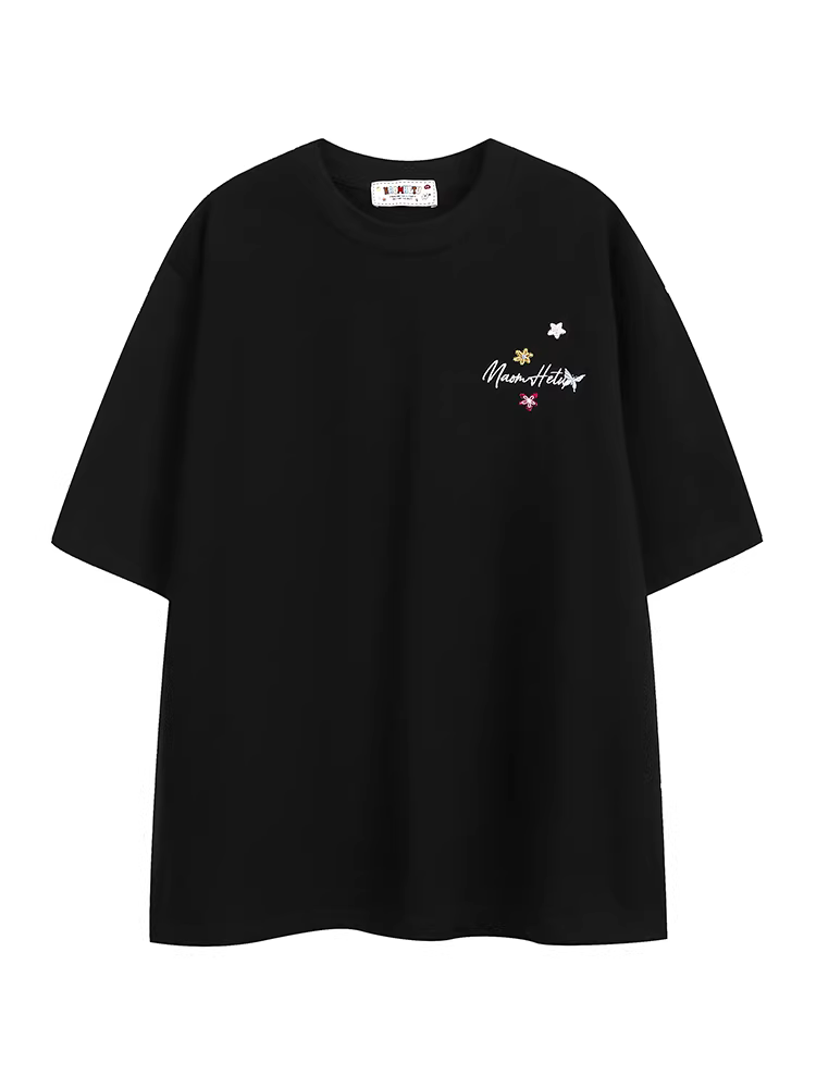 Wukong có sẵn áo thun ngắn tay thêu hoa kiểu Mỹ dành cho nam và nữ, áo thun mùa hè rộng rãi đa năng dành cho cặp đôi.