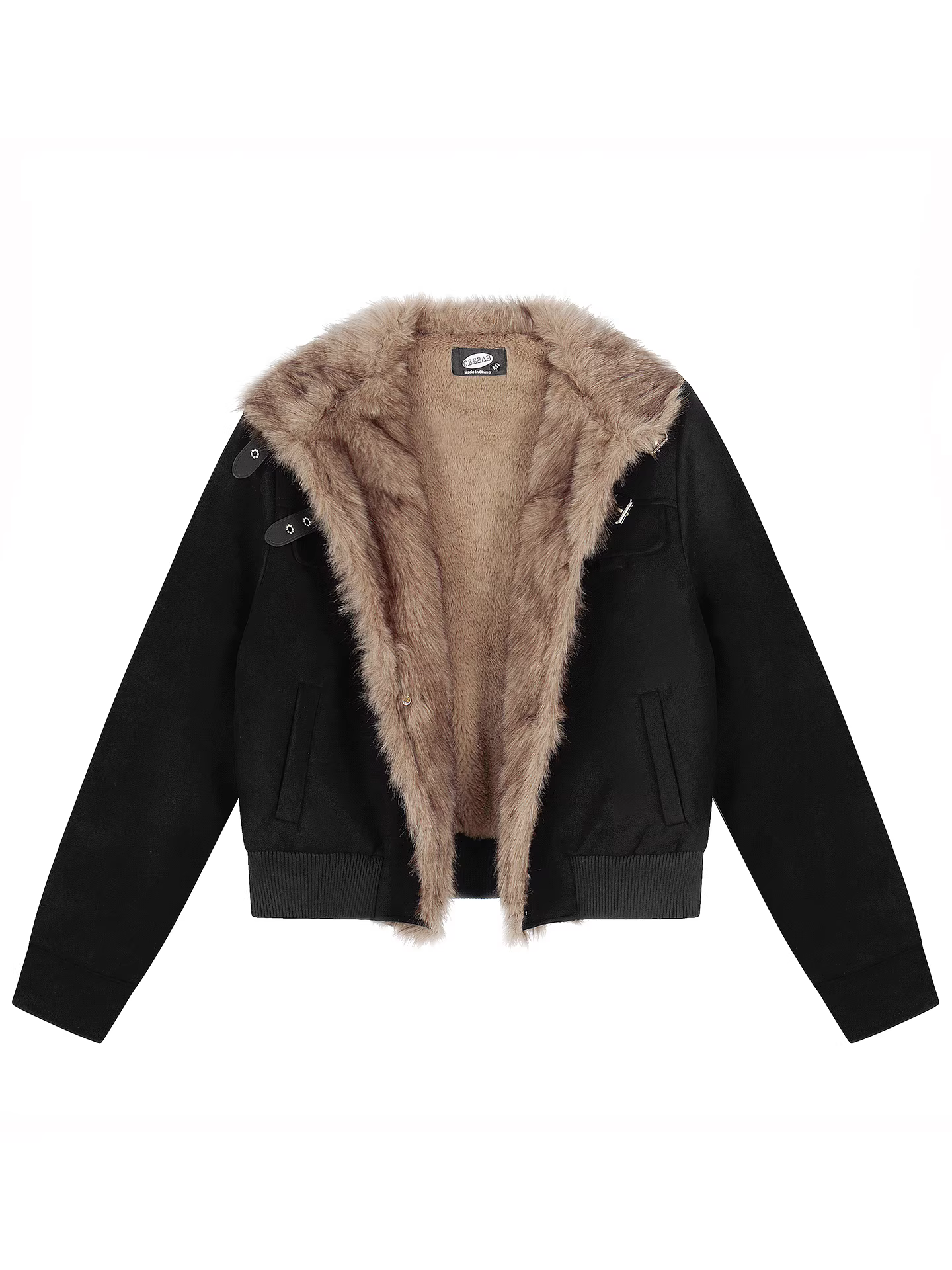 Áo khoác ngắn lót lông cừu dày dặn mùa đông Wukong Youhuo Zuo Shandiao dành cho nam, chất liệu da và lông thú tích hợp, cổ đứng, kiểu áo khoác xe máy