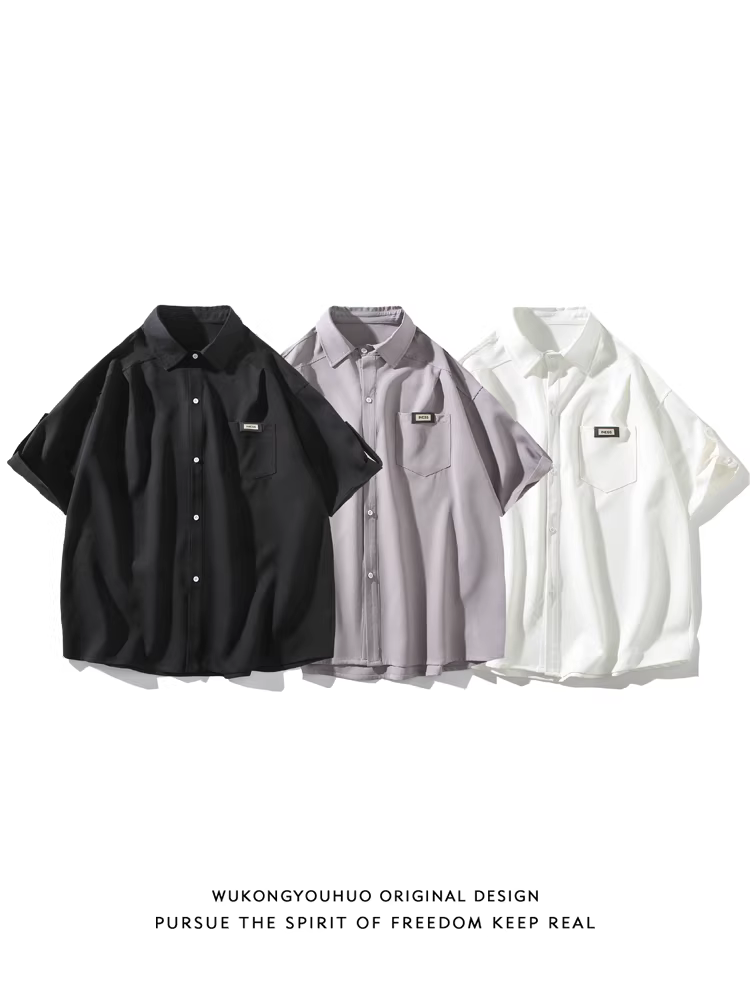 Wukong có sẵn áo sơ mi ngắn tay kiểu Nhật đơn giản cổ điển dành cho nam và nữ, áo sơ mi mùa hè thời thượng, kiểu dáng rộng rãi, phong cách cặp đôi, đa năng.