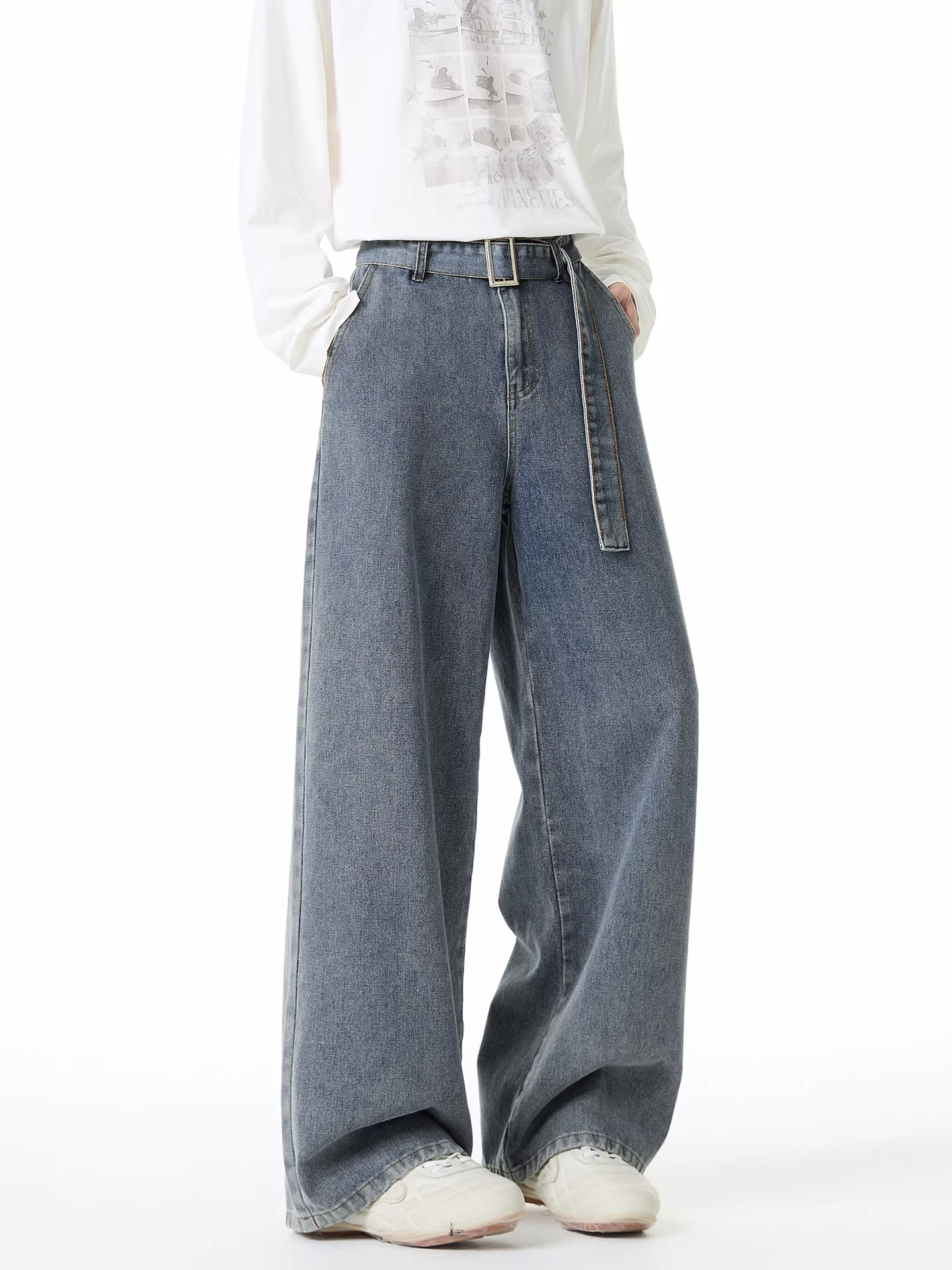 Ngộ Không có sẵn quần jean ống đứng kiểu Mỹ cổ điển thời thượng dành cho nam, dáng rộng, vừa vặn, đa năng, quần ống rộng.