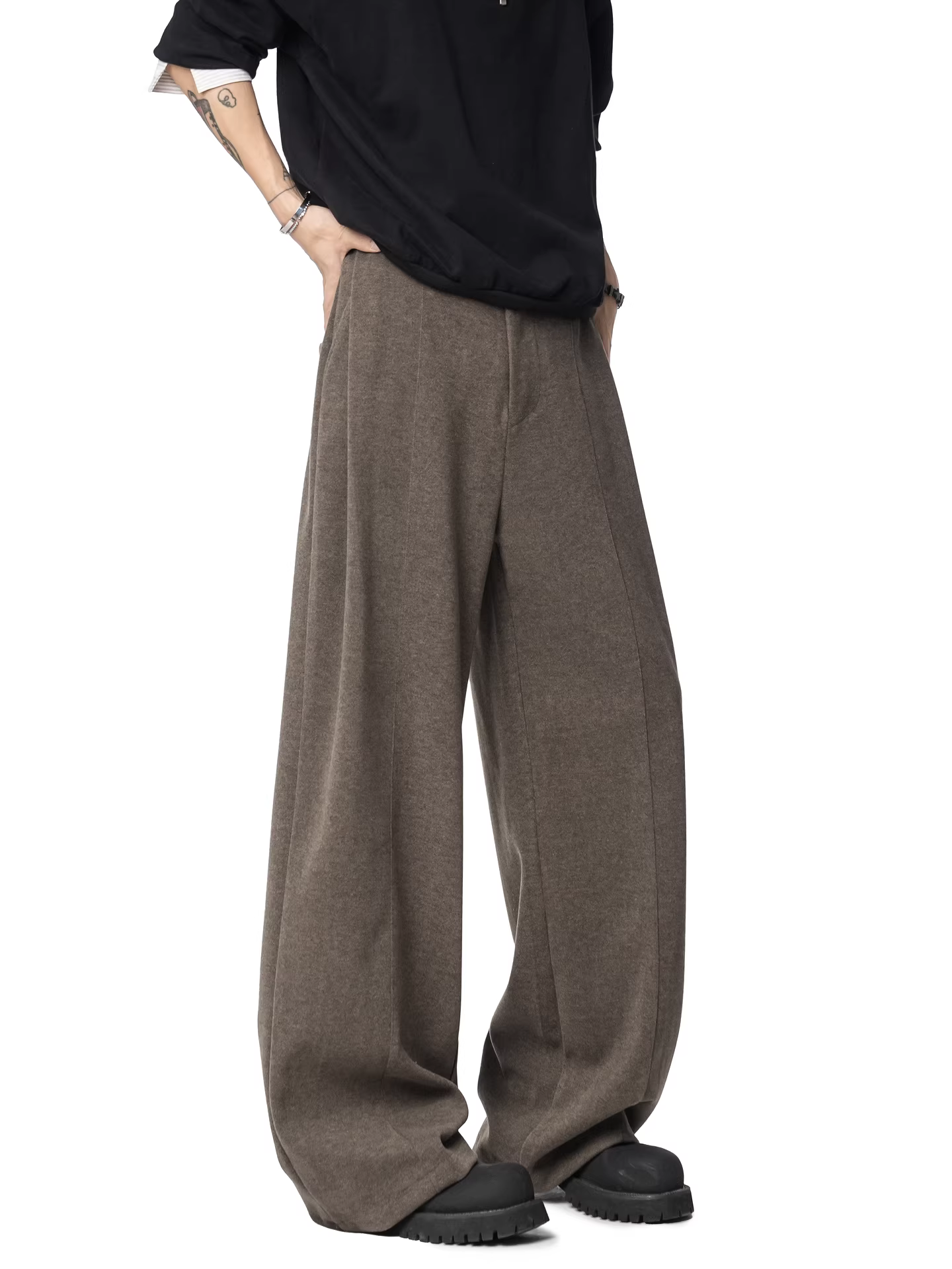 Wukong có sẵn quần dài chất liệu len pha cao cấp kiểu Mỹ dành cho nam và nữ, quần ống rộng đa năng, dáng rộng, phong cách retro hợp thời trang.