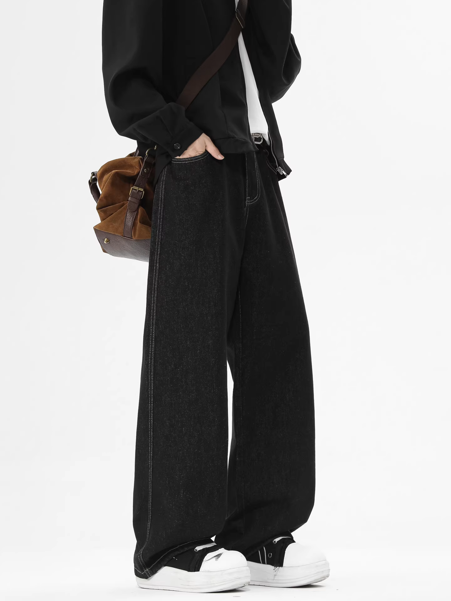 Ngộ Không có sẵn quần jean nam kiểu Mỹ thời thượng, dáng thẳng, chất liệu denim, phong cách vintage, rộng rãi, vừa vặn, đa năng, dài.