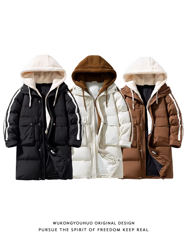 Wukong có sẵn áo khoác lông vũ mùa đông dài trung bình, kiểu dáng thời thượng, mới tinh dành cho nam và nữ, áo khoác đôi dáng rộng cổ điển, chống lạnh 90% lông vũ.