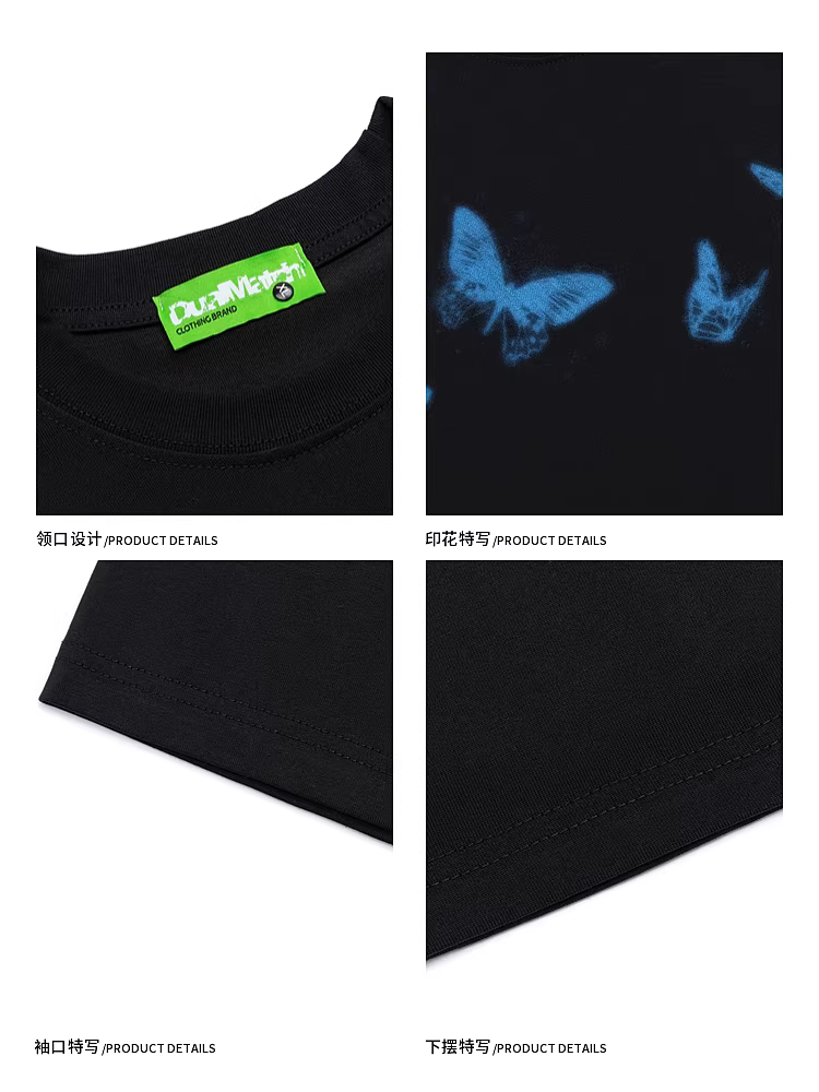 Wukong có sẵn áo thun ngắn tay in hình bướm phong cách hip-hop Âu Mỹ dành cho nam, áo thun cặp đôi thời thượng, rộng rãi và cá tính.