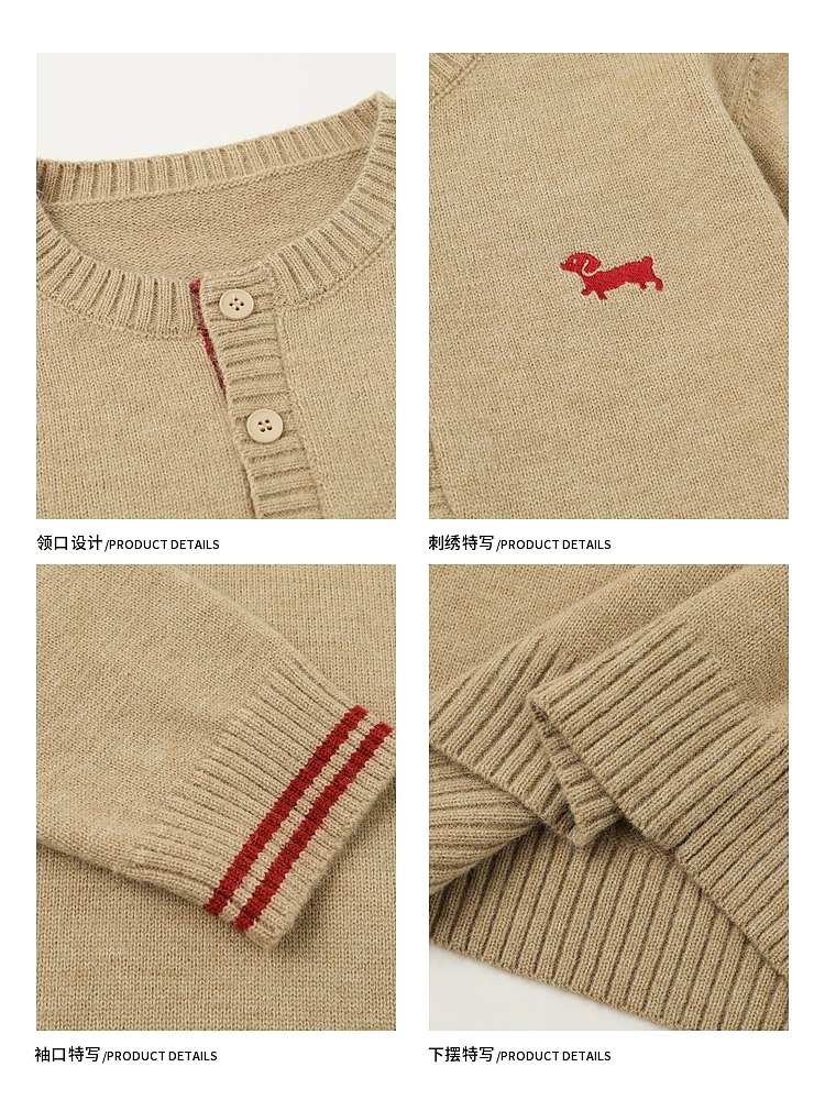 Wukong có sẵn áo len cổ Henry phong cách cổ điển thêu hình chú chó con dành cho nam, dáng rộng và đa năng cho mùa thu đông, thích hợp cho các cặp đôi.