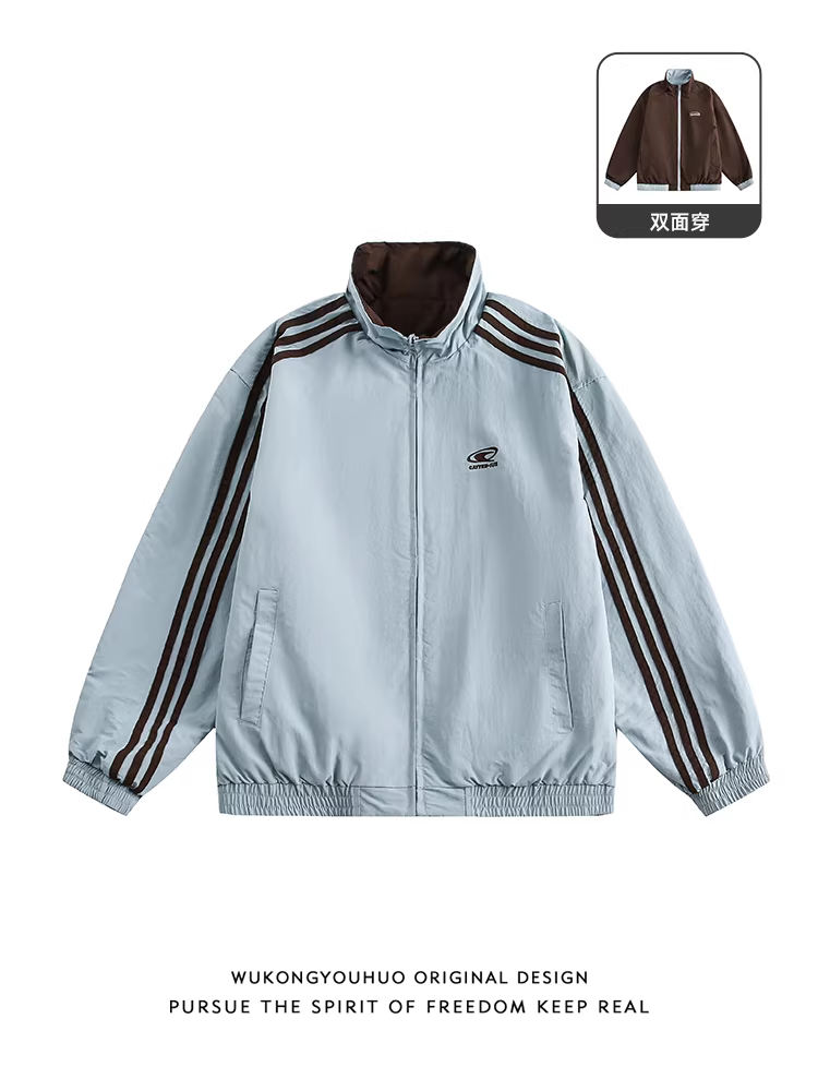 Wukong có sẵn áo khoác thể thao cổ đứng sọc thời trang retro dành cho nam và nữ, áo khoác cặp đôi dáng rộng và đa năng cho mùa thu.