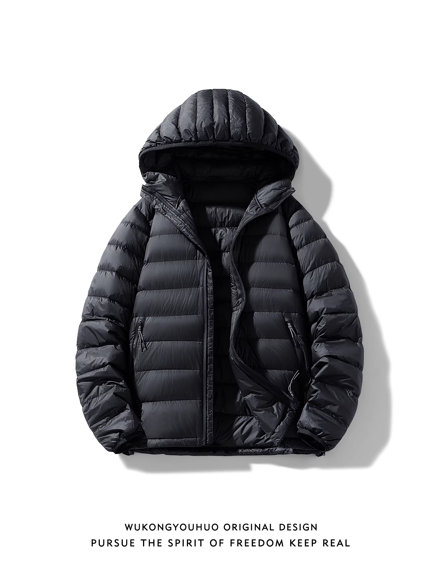 Wukong có sẵn áo khoác phao có mũ trùm đầu, màu trơn, nhẹ, 90% lông vũ, dành cho nam, áo khoác ấm áp, thời trang, phong cách cặp đôi.