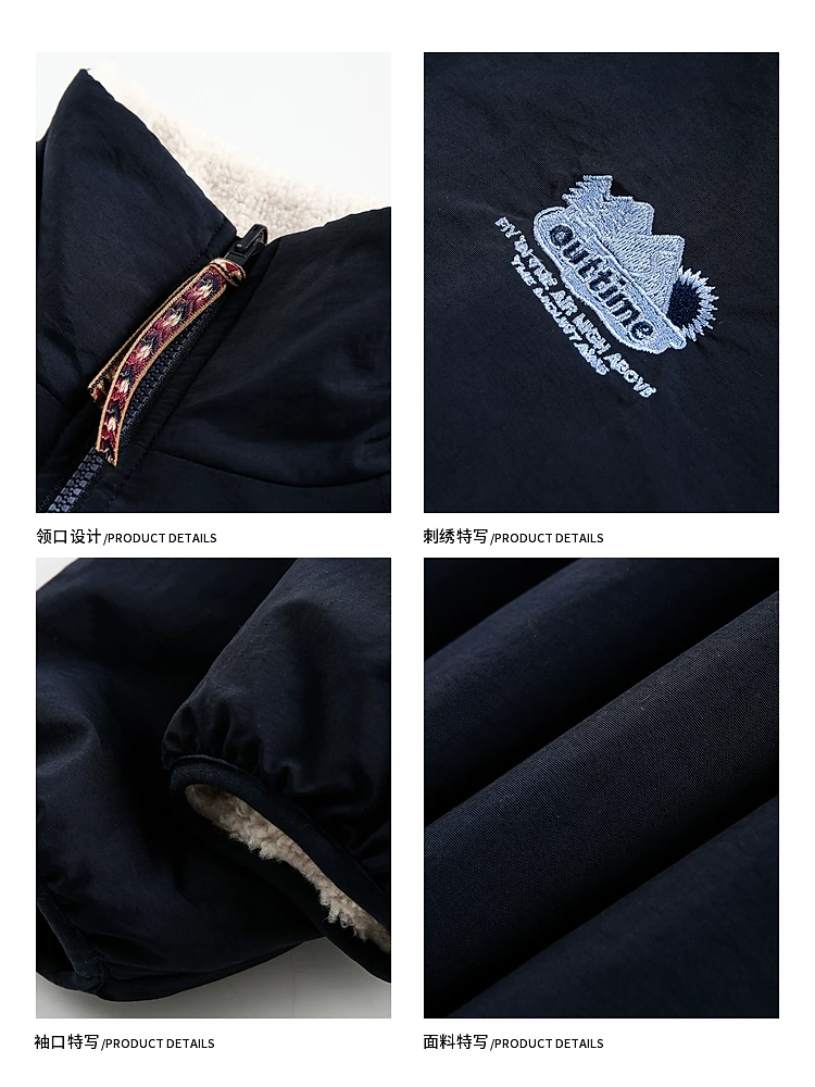 Áo khoác cotton cổ đứng hai mặt chất liệu len cừu mùa đông cổ điển của Wukong dành cho nam và nữ, áo khoác cotton ấm áp rộng rãi kiểu dáng thời trang dành cho cặp đôi.