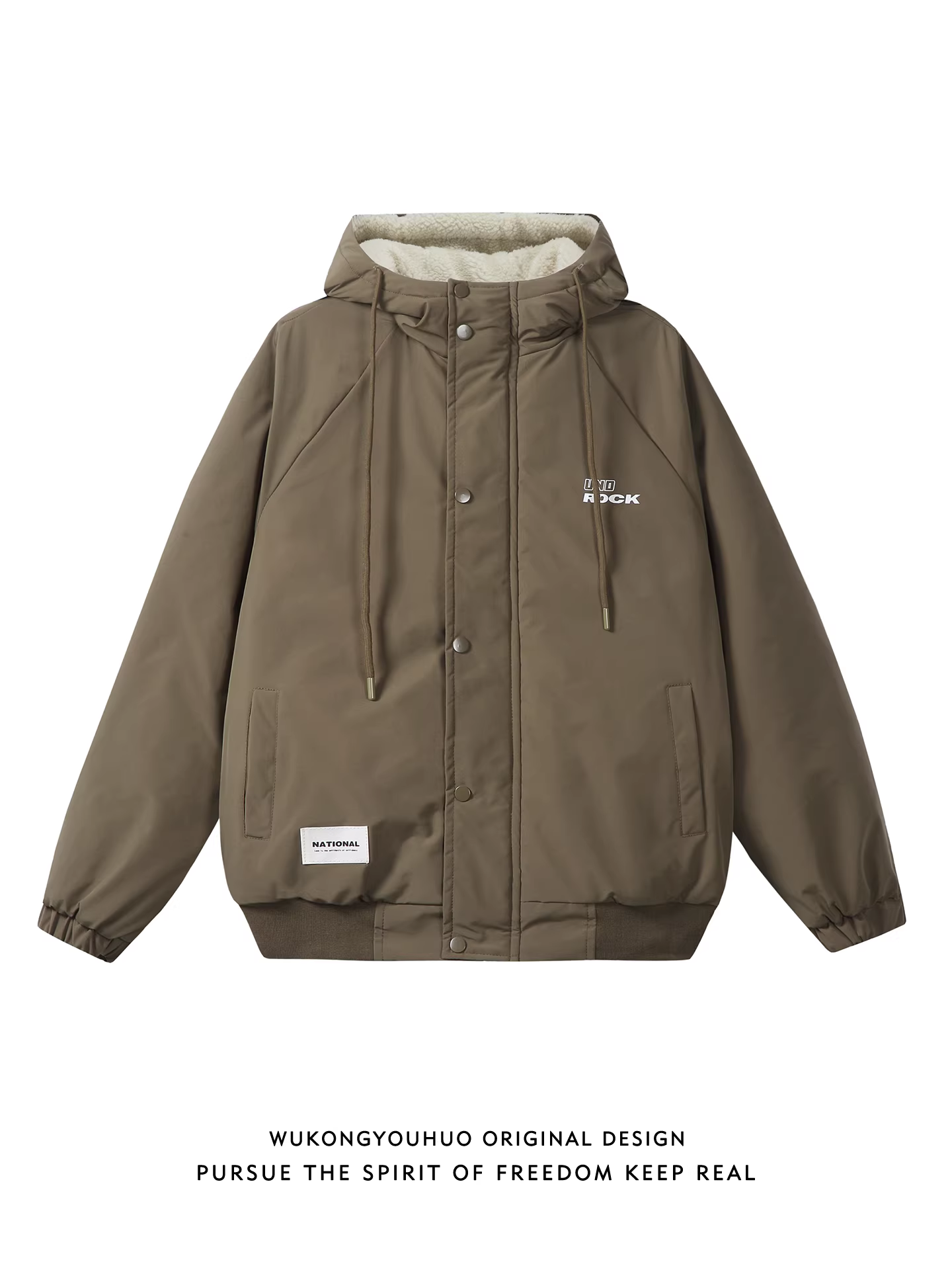 Wukong có sẵn áo khoác cotton dày có mũ trùm đầu bằng len cừu mùa đông thời thượng dành cho nam, áo khoác cotton đa năng ấm áp kiểu retro dành cho cặp đôi.