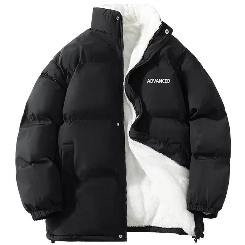 Áo khoác cotton dày dặn cổ đứng màu trơn mùa đông của Wukong dành cho nam, thương hiệu thời thượng, dáng rộng, áo khoác cotton đa năng dành cho cặp đôi.