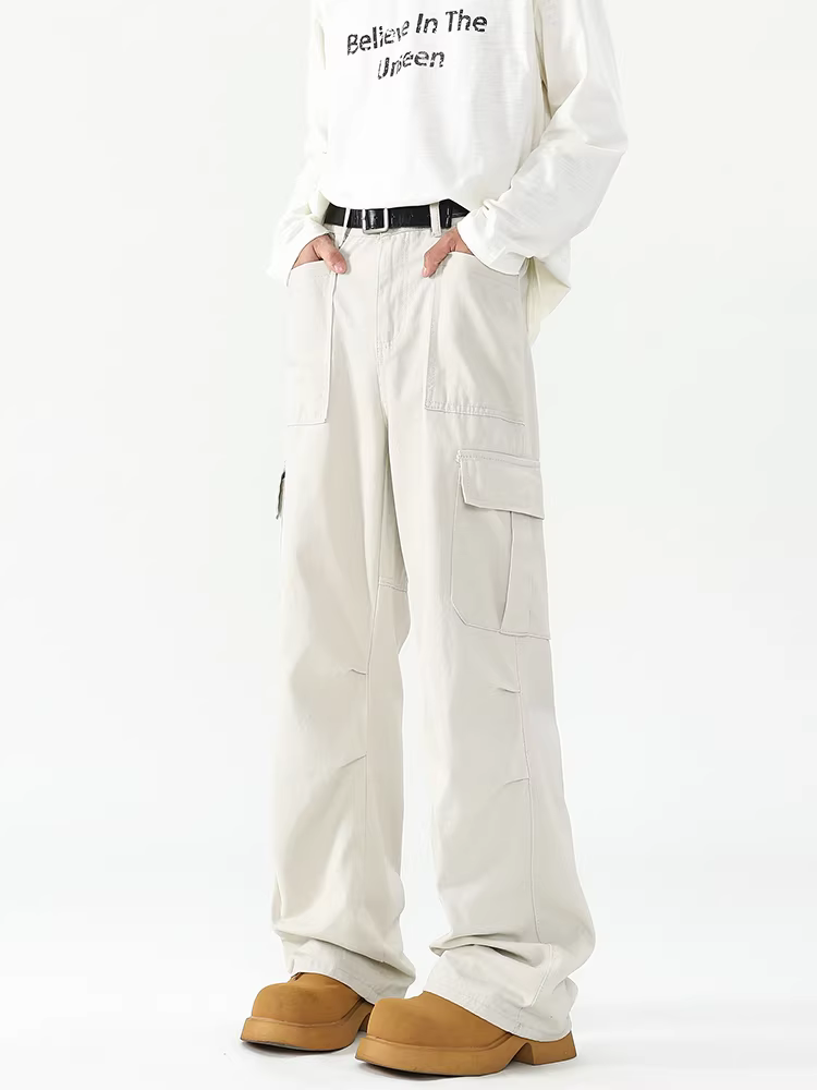 Wukong có sẵn quần cargo ống thẳng nhiều túi phong cách retro Mỹ dành cho nam, quần dài xu hướng thời trang, dáng rộng, thoải mái, quần ống thẳng kiểu Mỹ.