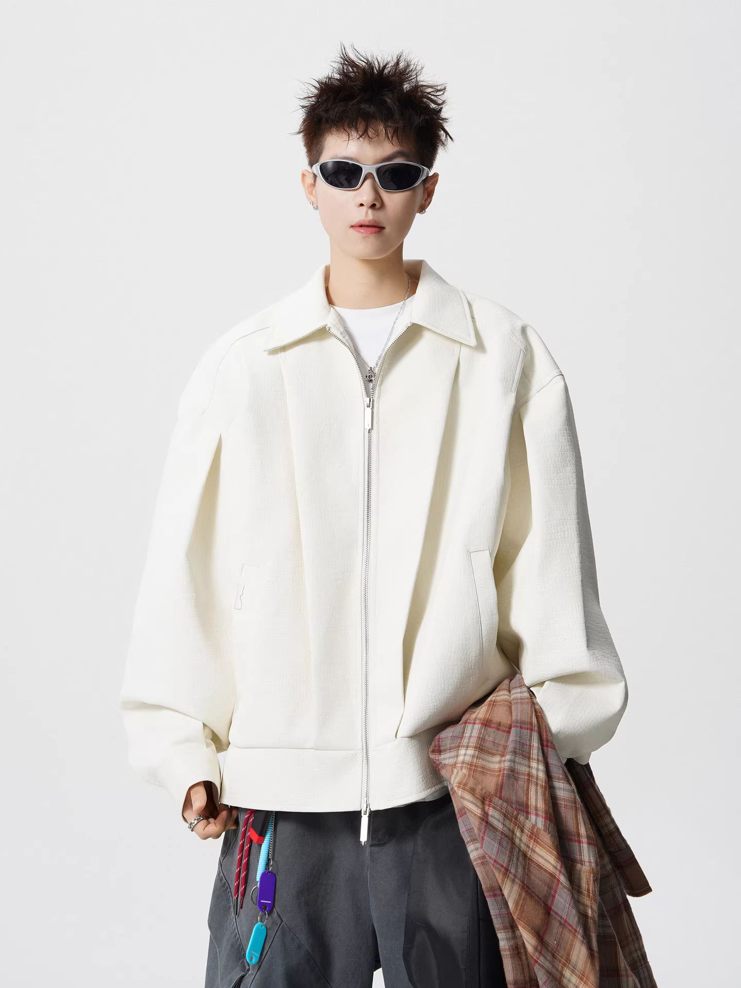 Wukong có sẵn áo khoác da PU kiểu Mỹ, họa tiết cá sấu, dành cho nam, thương hiệu thời thượng, dáng rộng, phong cách đường phố, áo khoác đa năng dành cho cặp đôi.