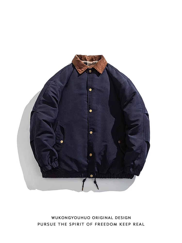 Áo khoác cotton kiểu dáng cổ điển kẻ ca rô mùa đông của Ngộ Không dành cho nam, thương hiệu thời thượng, dáng rộng, dày dặn, ấm áp.