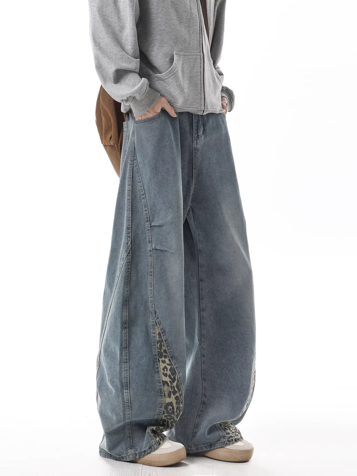 Wukong có sẵn quần jean nam kiểu Mỹ thời thượng, phối họa tiết rằn ri, dáng rộng, phong cách vintage, đa năng, dài.