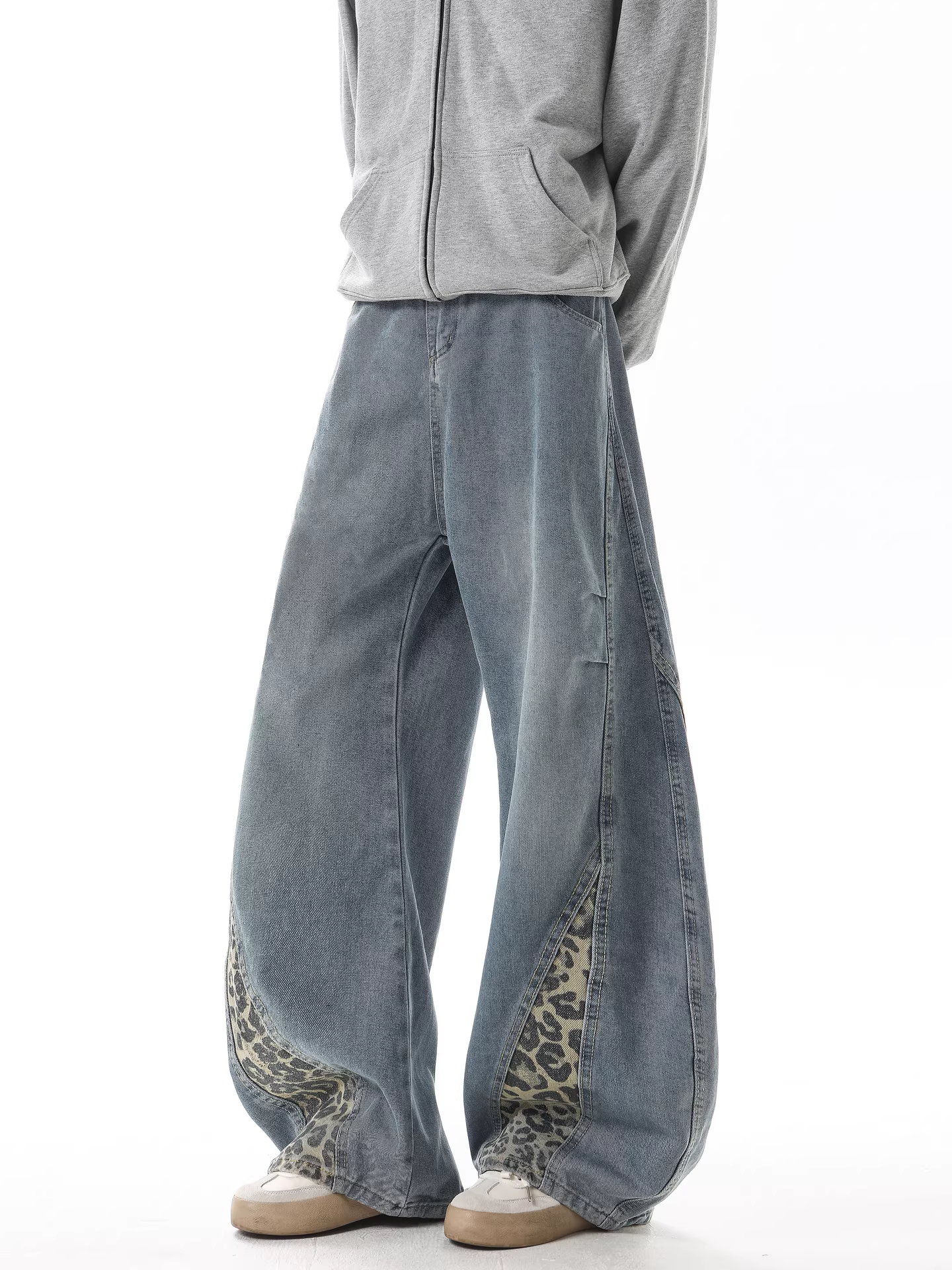 Wukong có sẵn quần jean nam kiểu Mỹ thời thượng, phối họa tiết rằn ri, dáng rộng, phong cách vintage, đa năng, dài.