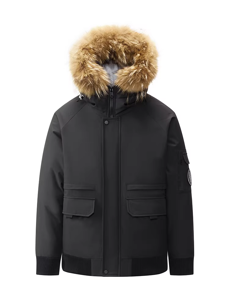 Áo khoác phao có mũ trùm đầu, cổ lông vũ, chất liệu lông vũ trắng 90%, dành cho nam và nữ, thương hiệu thời thượng, chống lạnh và giữ ấm, kiểu dáng cặp đôi, thương hiệu Wukong.