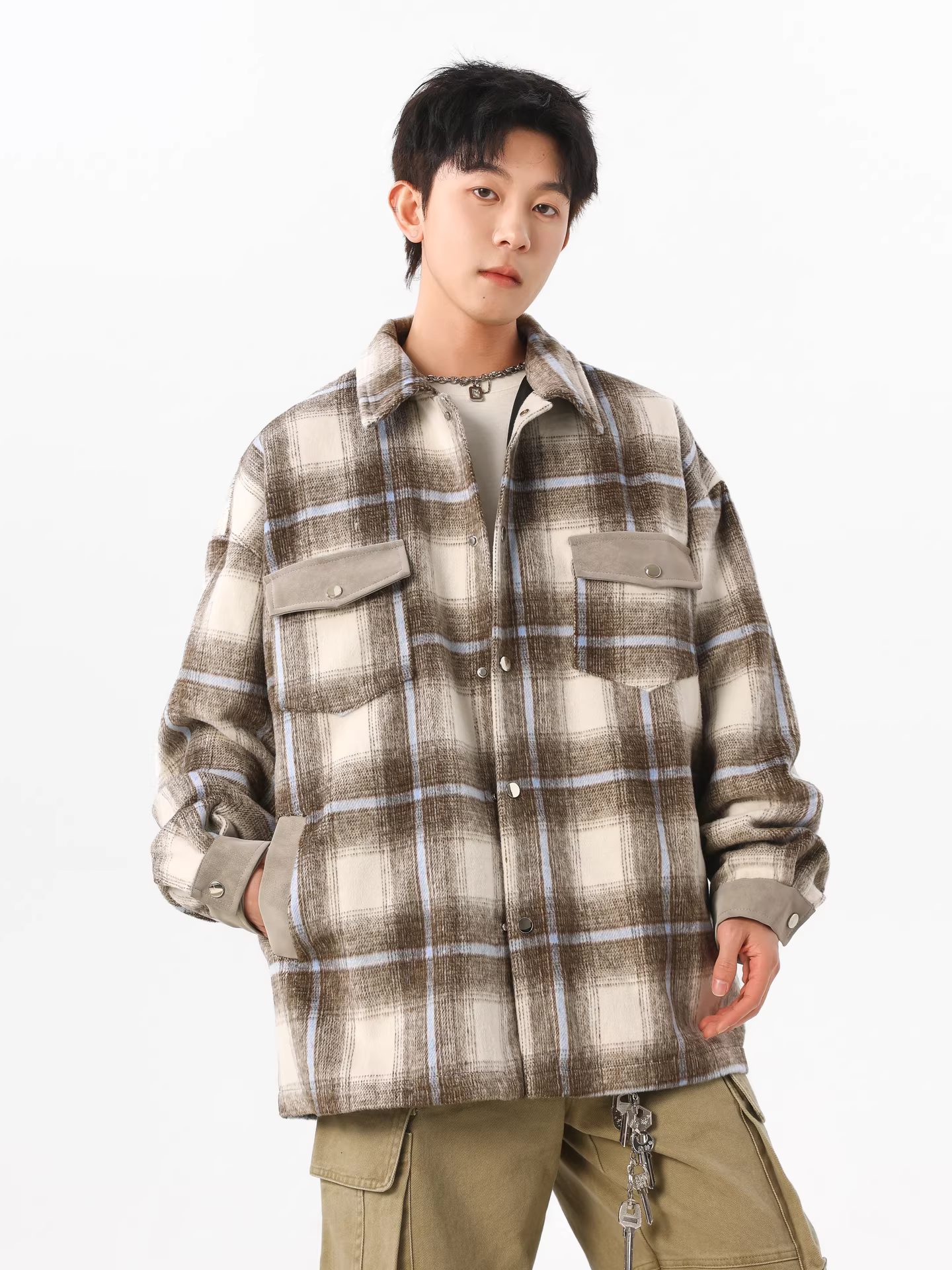 Wukong có sẵn áo khoác có túi và ve áo kiểu kẻ sọc cổ điển hợp thời trang dành cho nam và nữ, áo khoác ngoài đa năng kiểu dáng rộng rãi phong cách Mỹ dành cho cặp đôi.