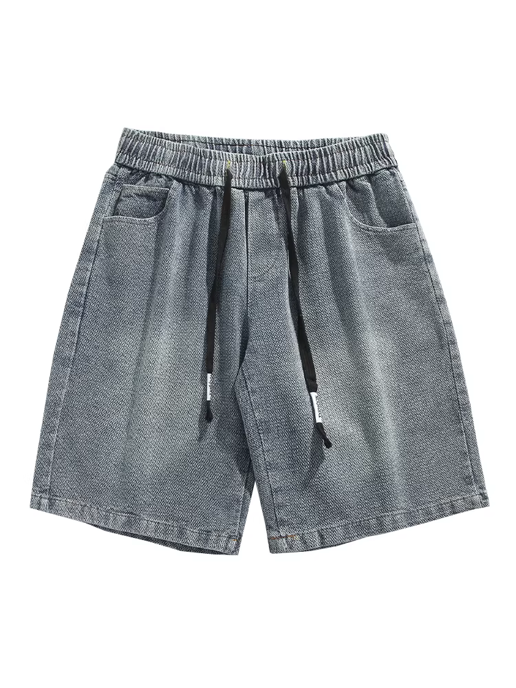 Wukong có sẵn quần short denim nam kiểu Mỹ, phong cách đường phố mùa hè, kiểu dáng rộng rãi và đa năng, quần short năm phần.