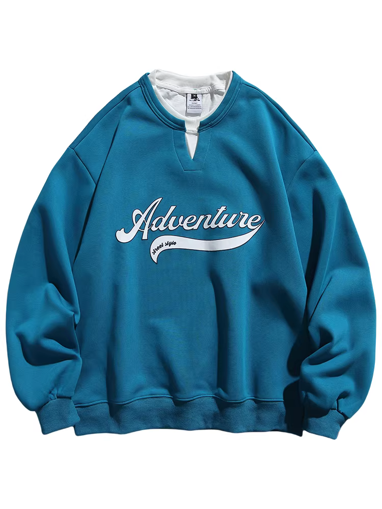 Wukong có sẵn áo sweatshirt nam cổ tròn giả hai lớp in chữ cổ điển, kiểu dáng thời thượng mùa thu, áo len rộng rãi dành cho cặp đôi.